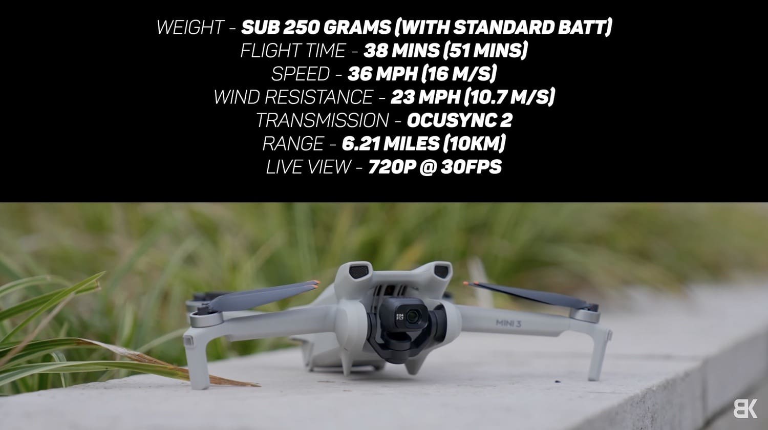 DJI Mini 3 drone shown in Billy Kyle's video review.