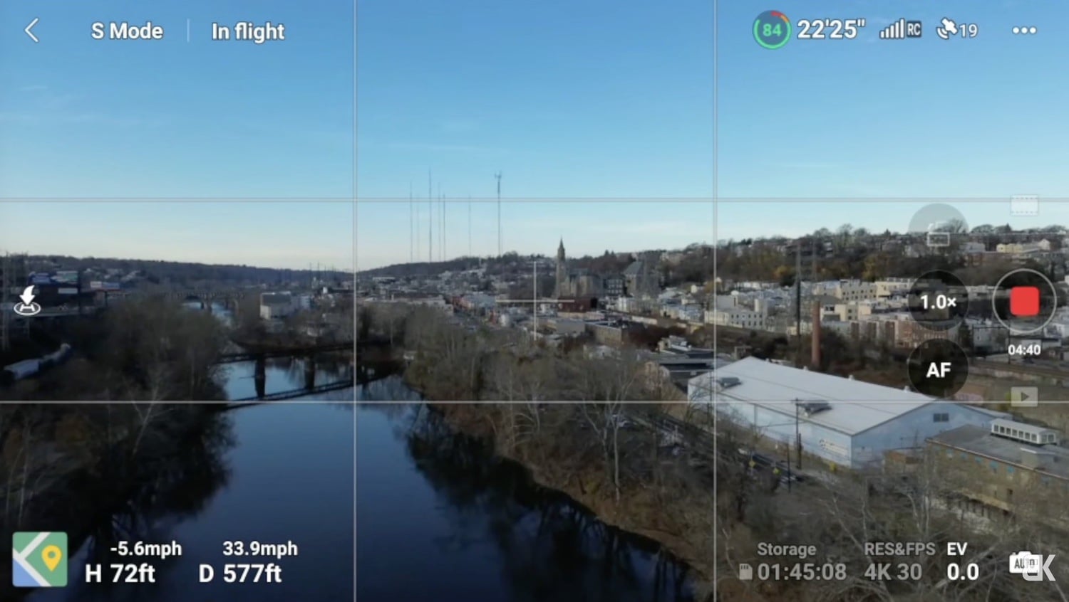 The DJI Mini 3 during Billy Kyle's walkthrough of its OcuSync 2.0 transmission system.