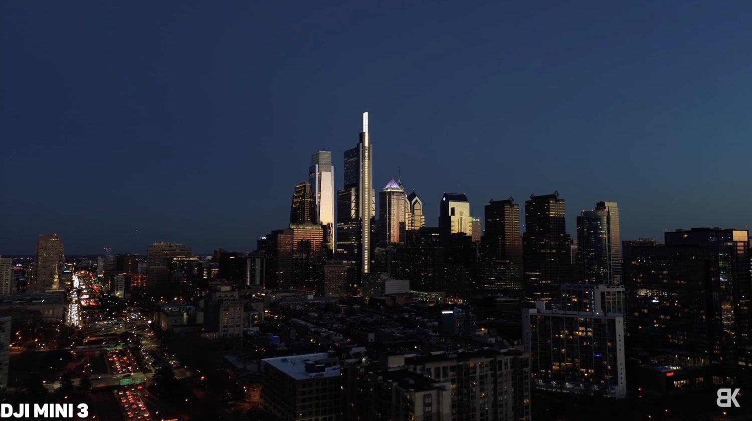 The DJI Mini 3 gimbal rotated into portrait orientation for vertical photos and video.