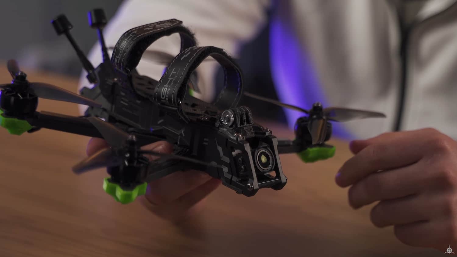 Close-up of the iFlight Evoque F5D and its DJI O3 Air Unit camera.