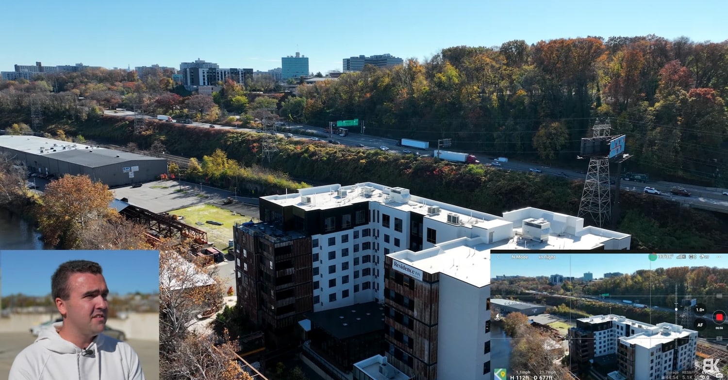 Aerial frame from the Mavic 3 Classic four-thirds camera during the test flight.