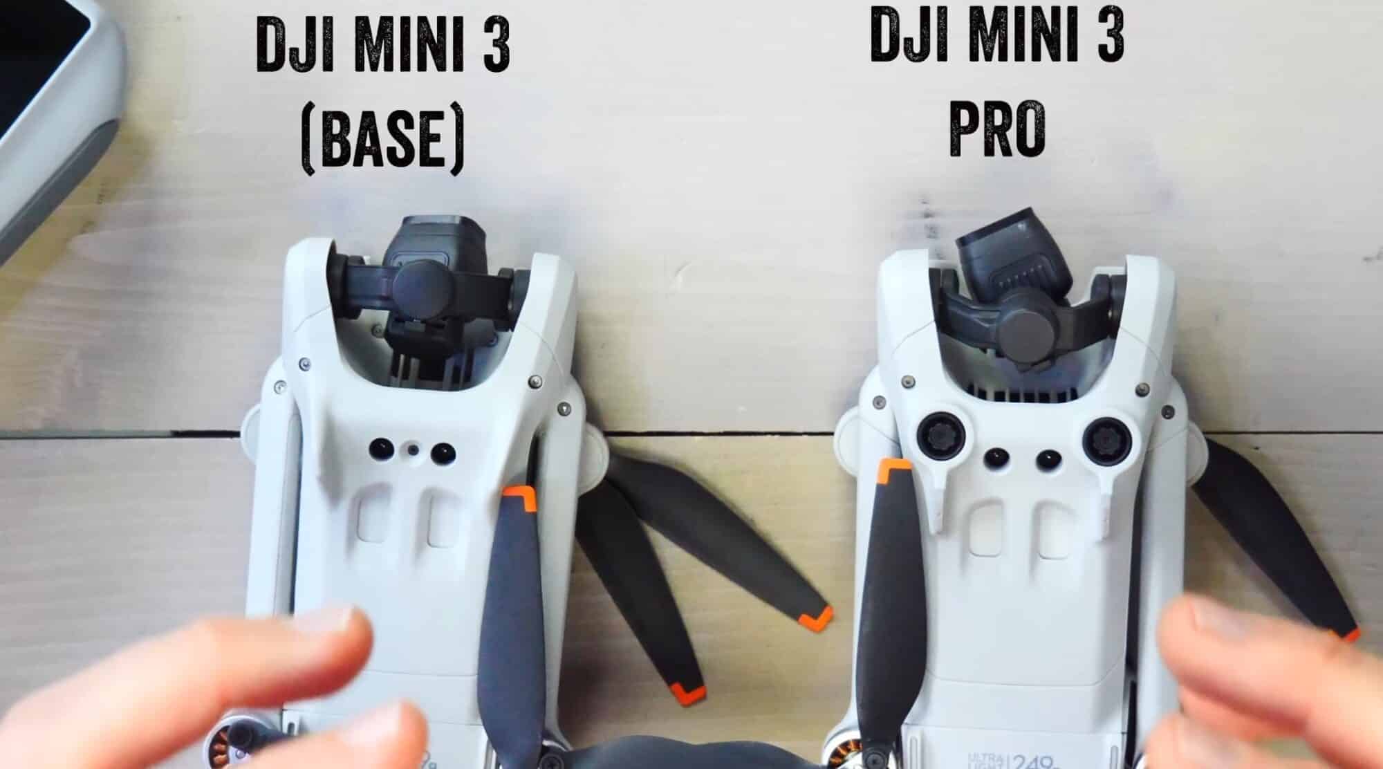 The DJI Mini 3 lacks the two obstacle avoidance sensors on the bottom compared to the DJI Mini 3 Pro.