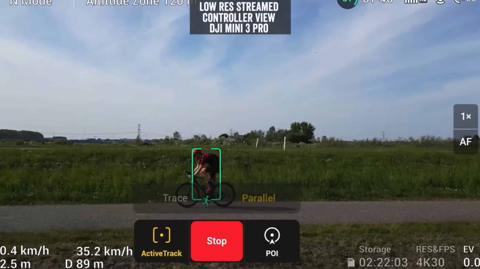 DJI Mini 3 tracking a cyclist with a QuickShots dronie instead of ActiveTrack.