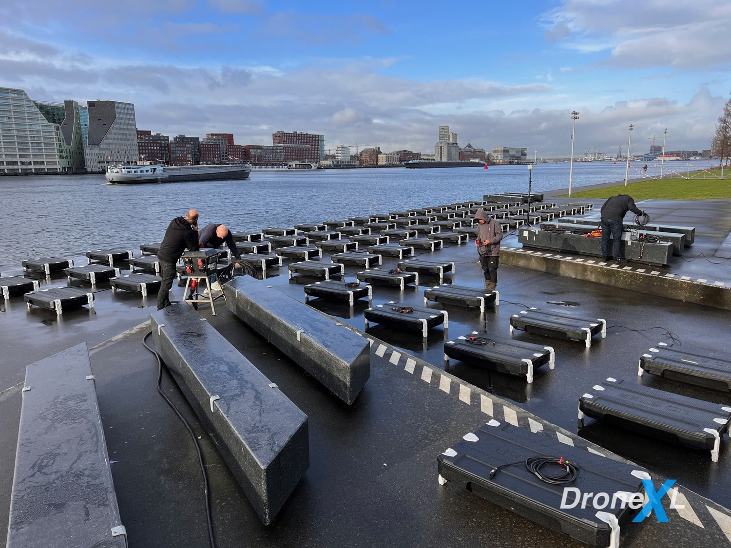 600 Intel powered drones from Nova Sky Stories are being charged and setup ahead of the 2023 drone Light show over the A'Dam Tower.
