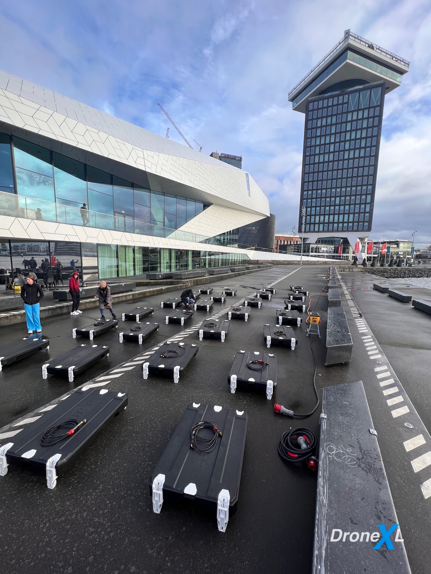 600 Intel powered drones from Nova Sky Stories are being charged and setup ahead of the 2023 drone Light show over the A'Dam Tower.