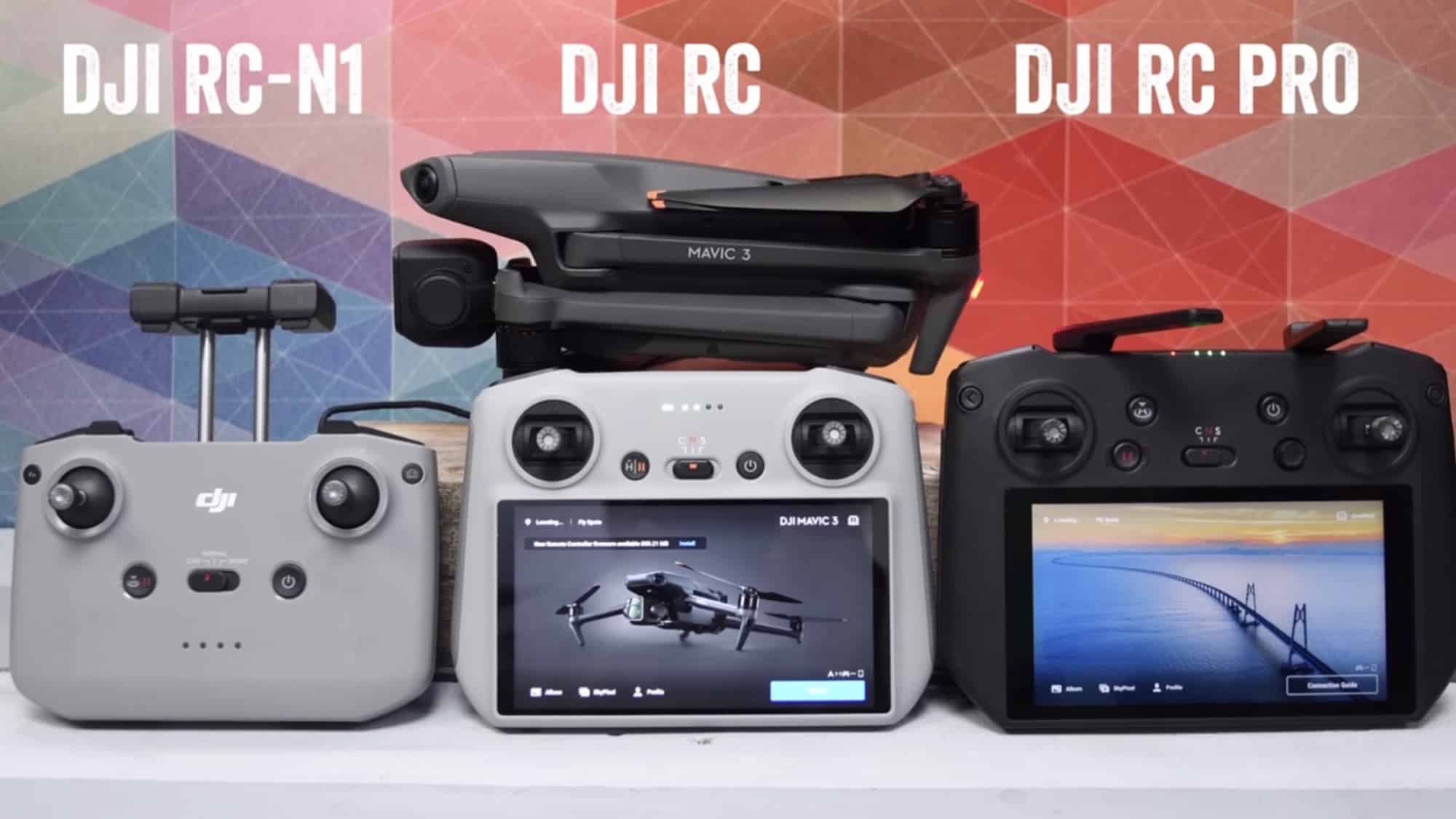 The DJI RC Pro, DJI RC and RC-N1 lined up as Mavic 3 controller options.