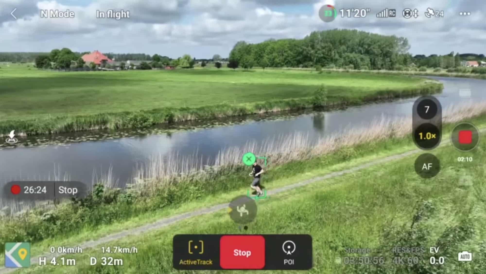 The DJI RC running the DJI Fly app during a DJI Mavic 3 flight.