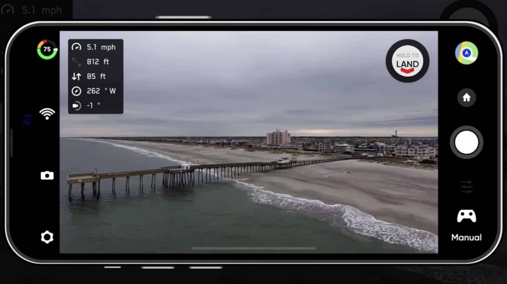 The Skydio 2 ticking through the frames it stitches into a panorama.