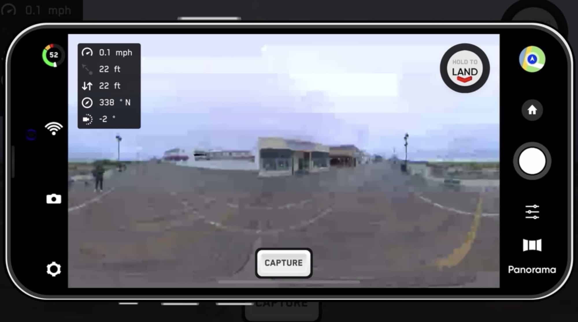 Wide view from one of the Skydio 2 six navigation cameras used as an FPV feed.