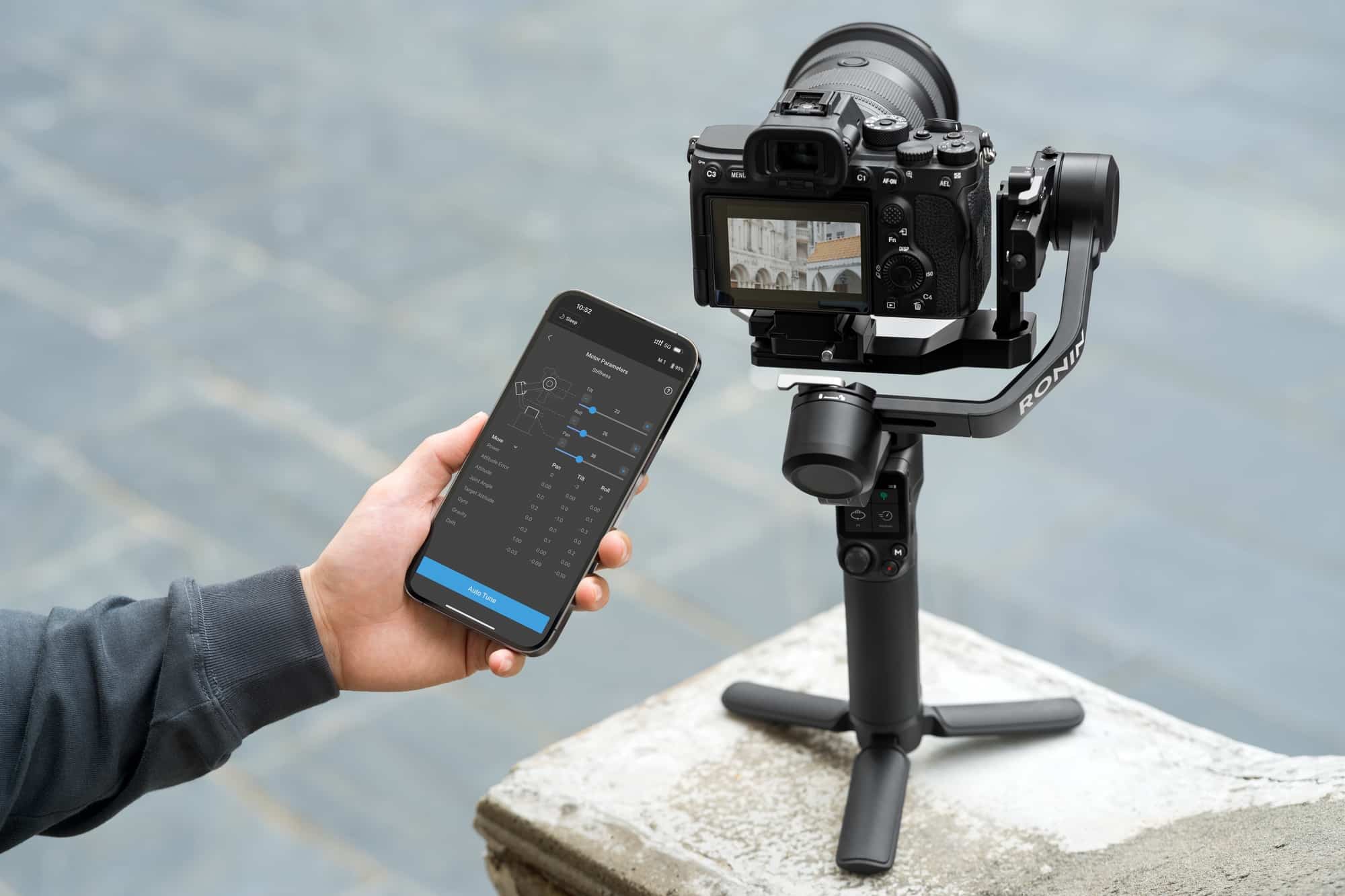RS 3 Mini set up for a Ronin app time-lapse or panorama sequence.