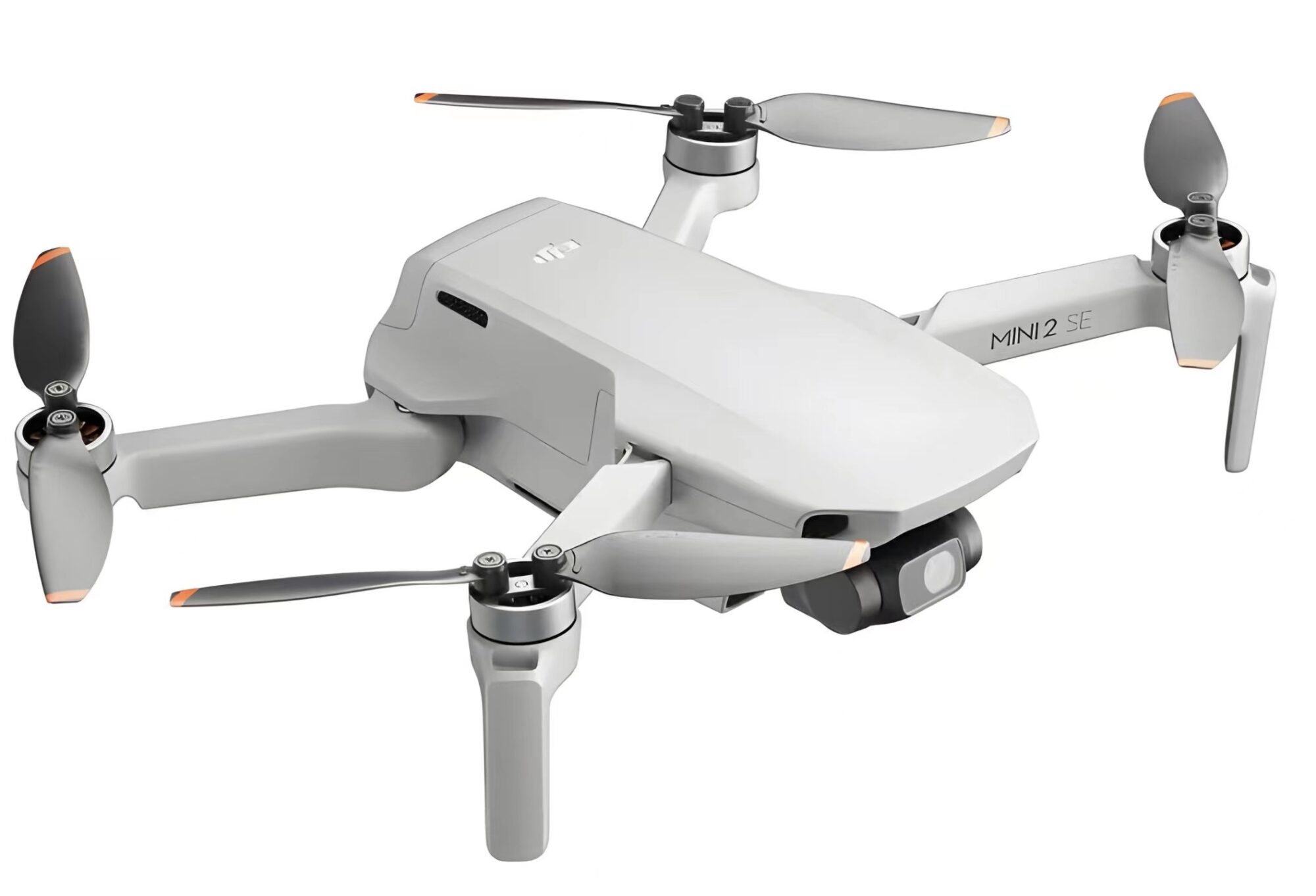 DJI Mini 2 SE render with arms unfolded, seen from the front quarter.