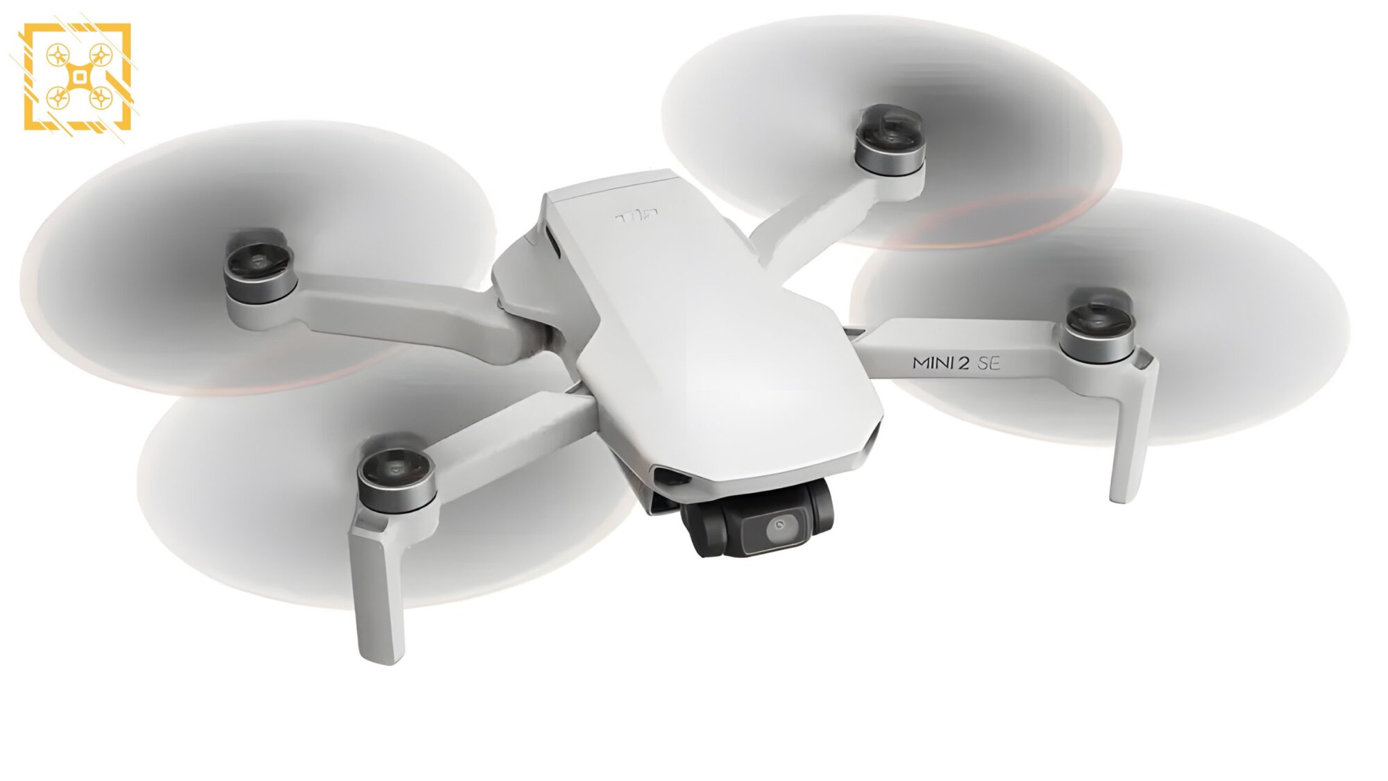 DJI Mini 2 SE held in one hand, a drone under 249 grams.