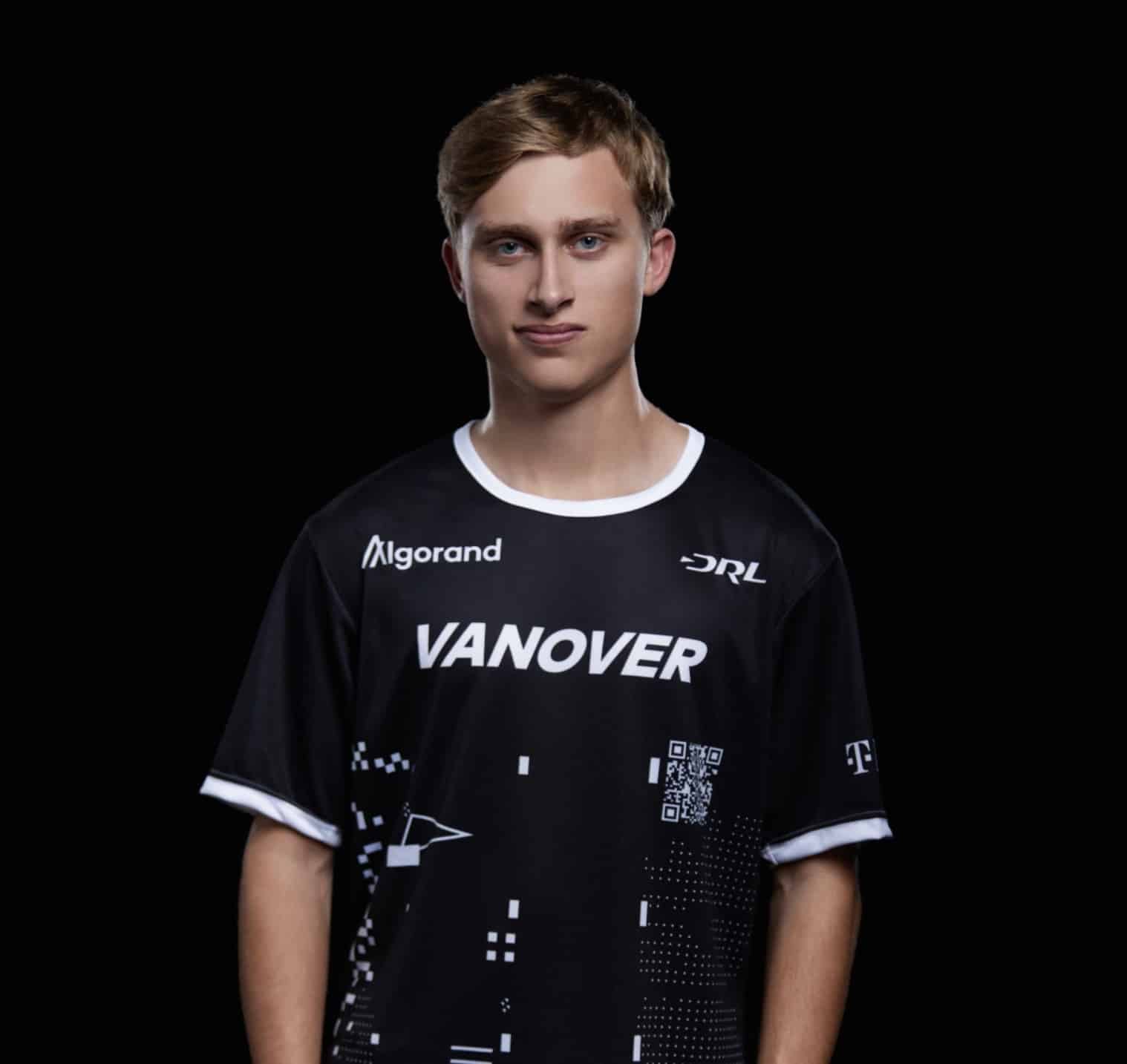 Alex Vanover, the 2019 Drone Racing League world champion, with his racing drone.