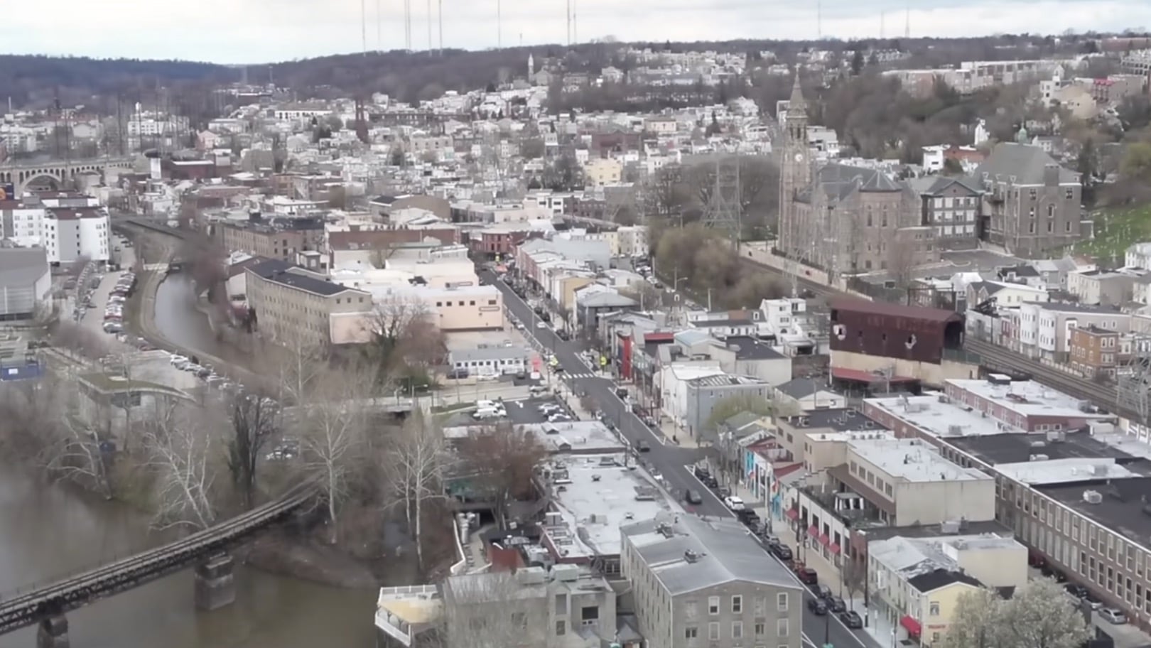 Daytime view from the M30T wide camera while sweeping streets and open fields.