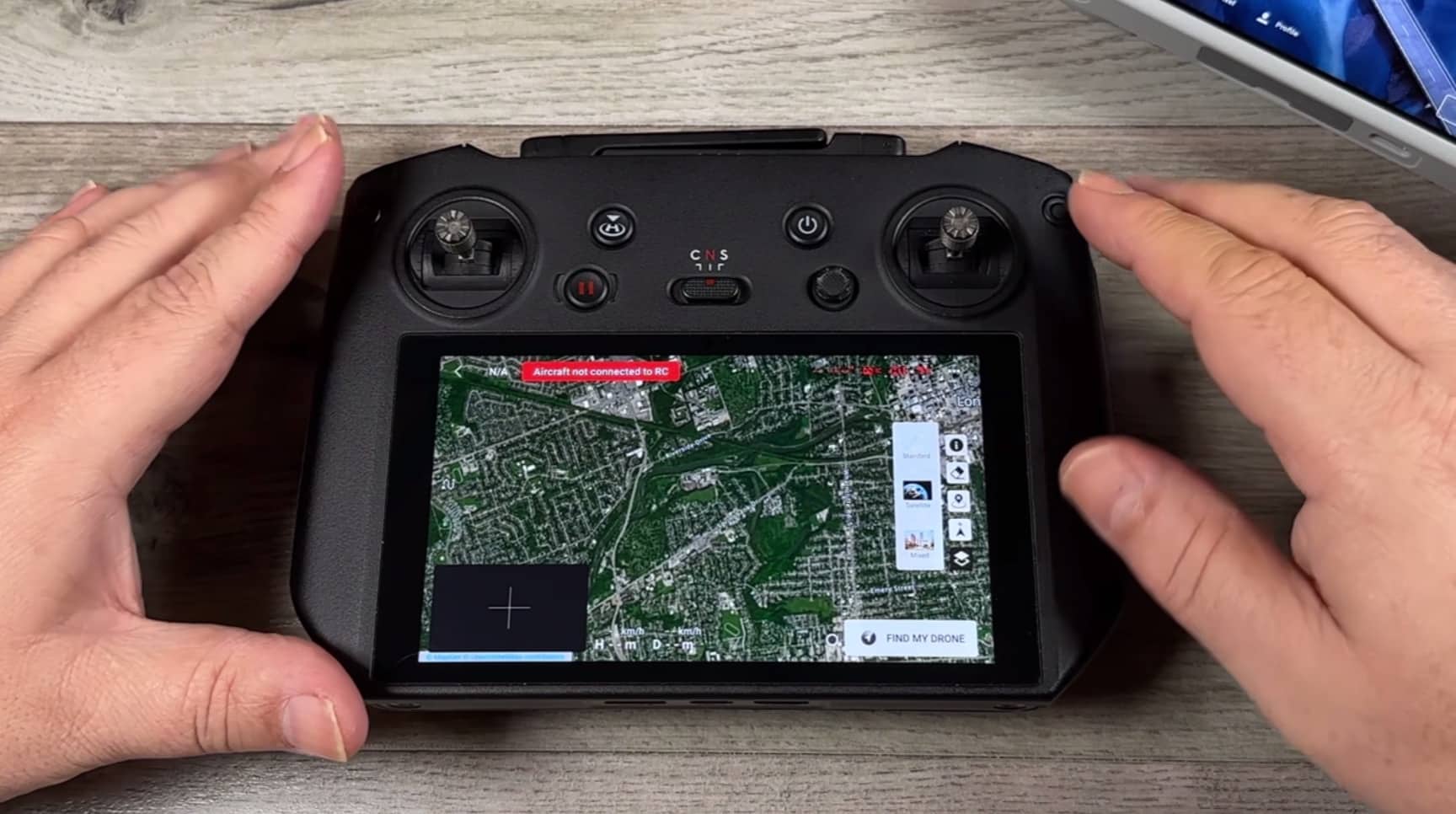 Cached satellite map on the DJI RC Pro with the Wi-Fi connection turned off.