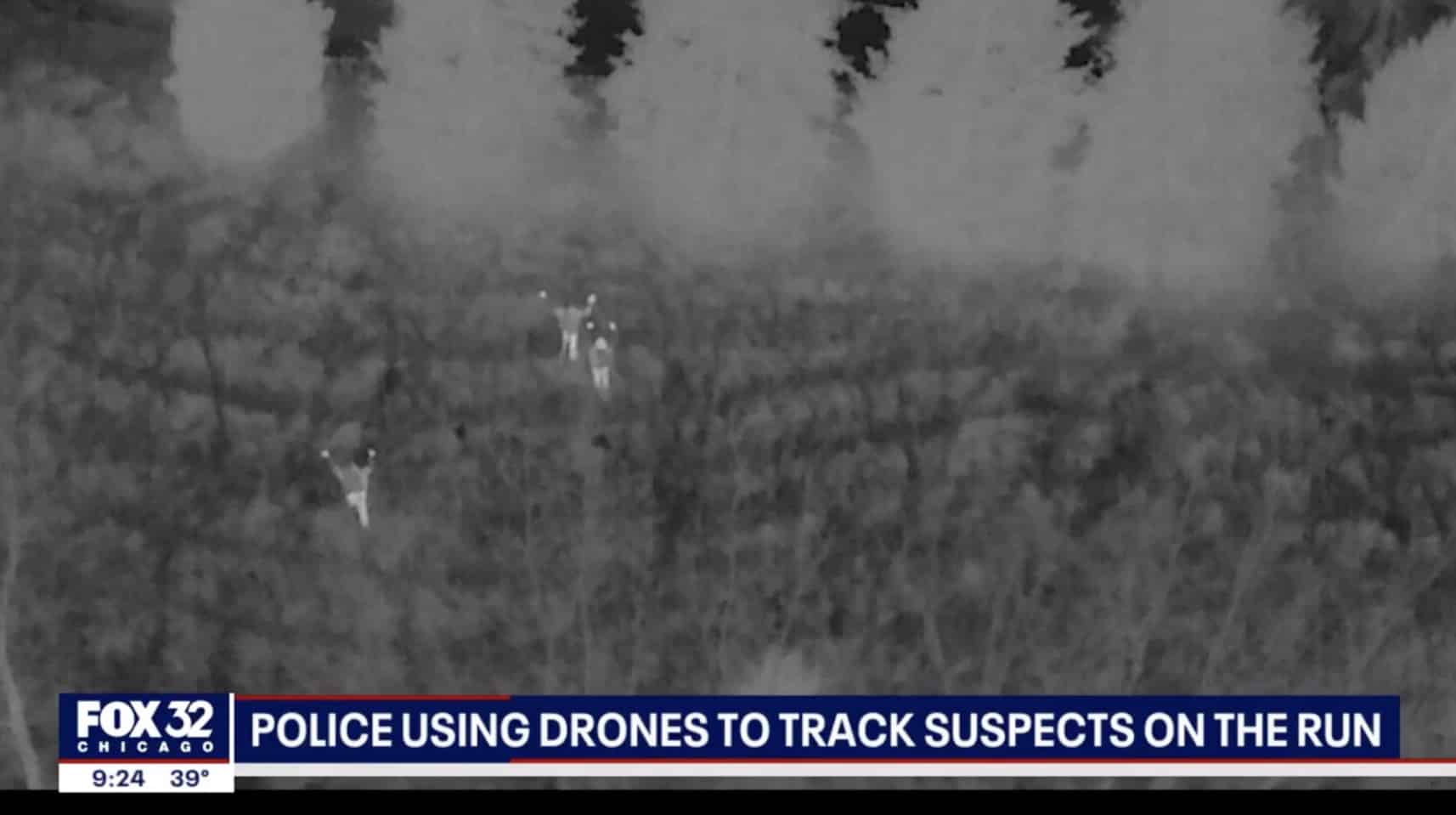 Thermal drone footage on local news showing two suspects hiding in a field.