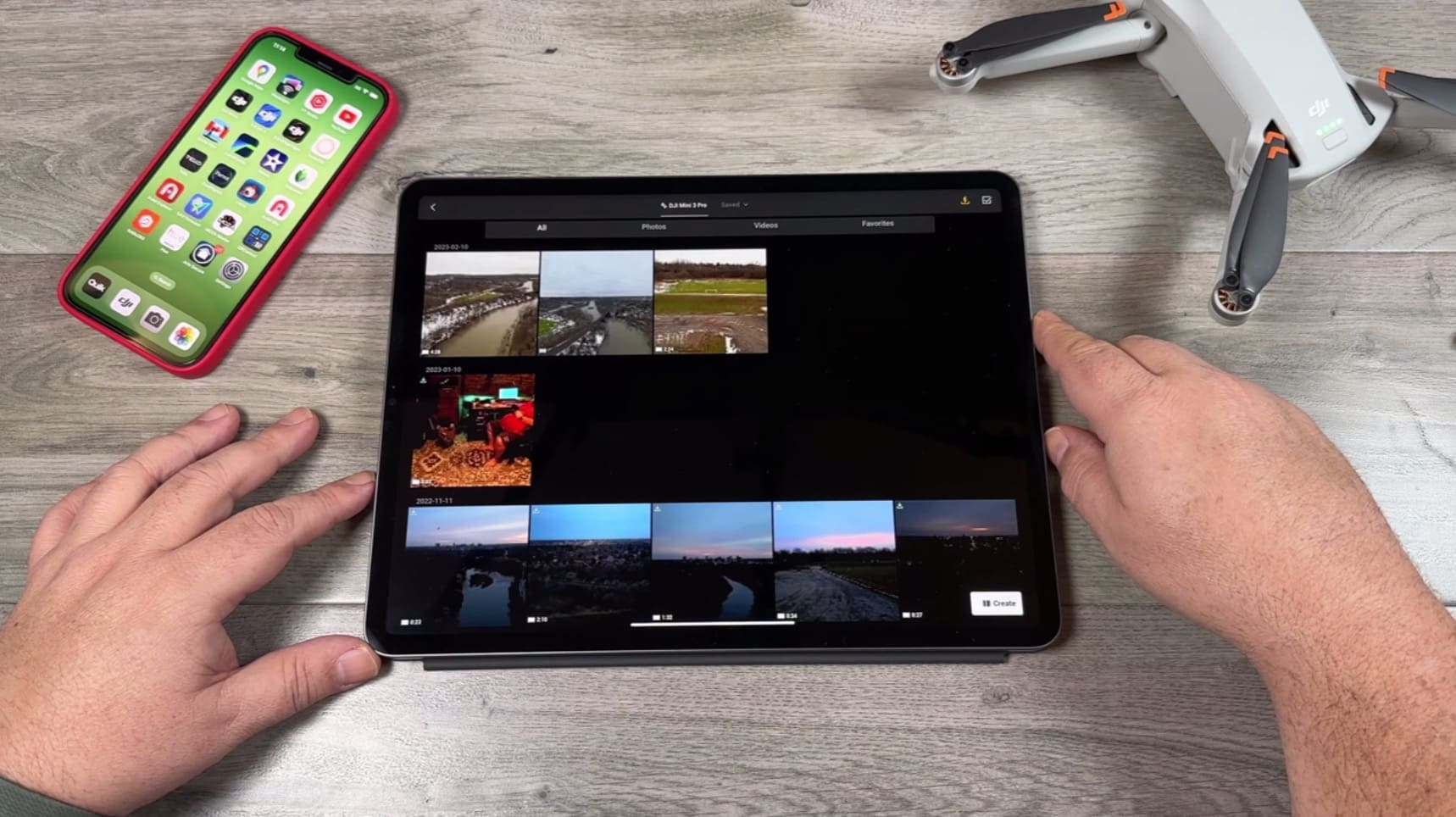 Screenshot of the Quick Transfer album showing files on the drone memory card.