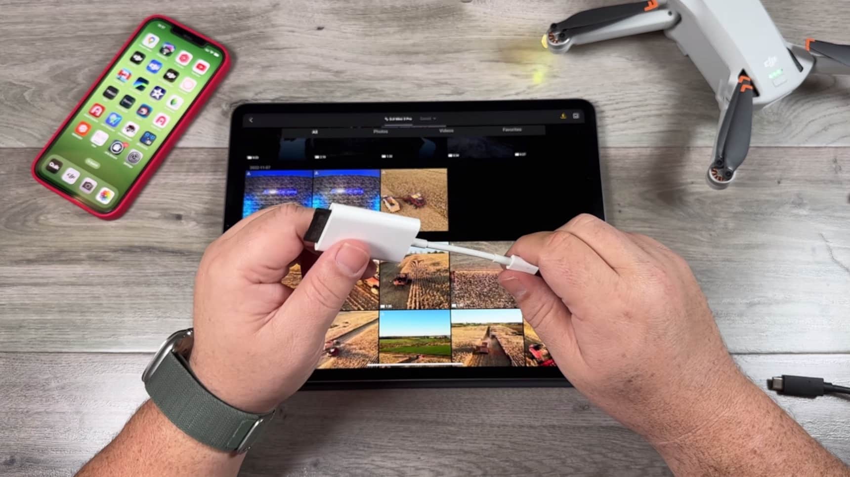 Screenshot of a microSD card reader connected to a device for quick transfers.