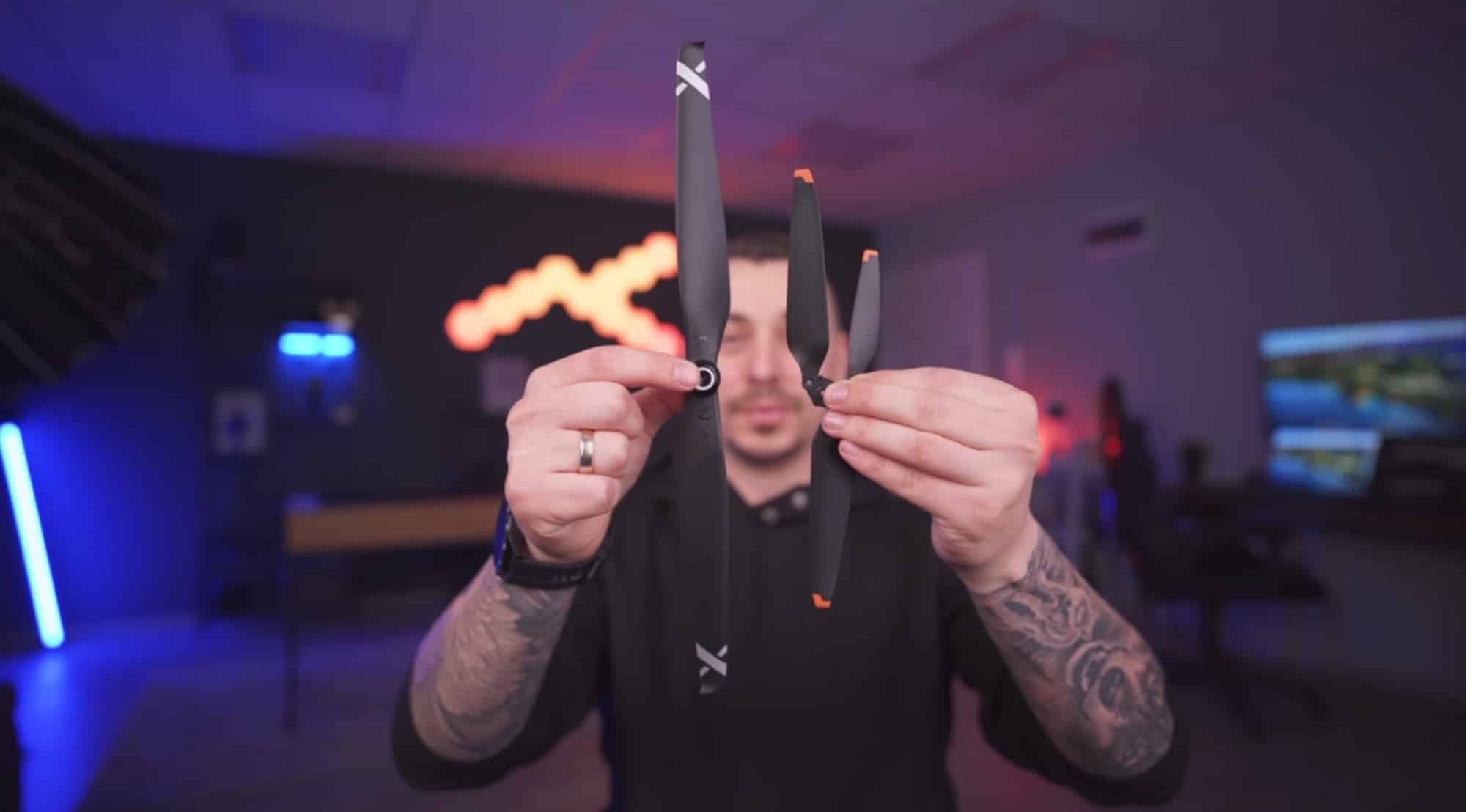 Propellers from the DJI Mini 3 Pro, DJI Mavic 3 and xDynamics Evolve 2 compared.