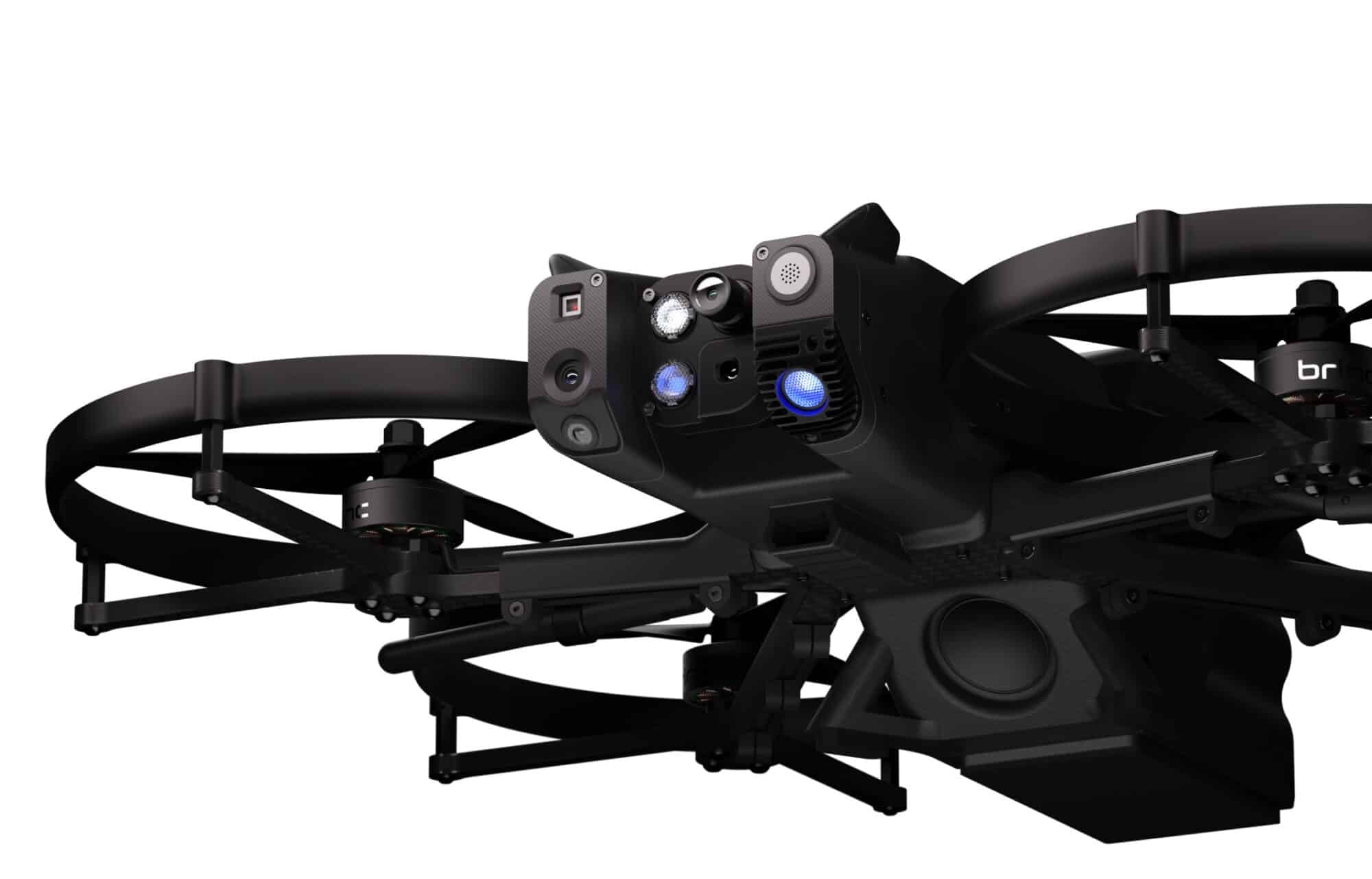 BRINC LEMUR 2 tactical drone with ducted rotors and a sensor head on white.