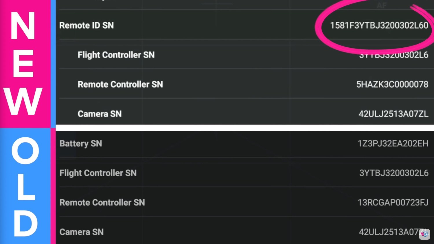 Newer DJI controller displaying the full Remote ID serial number for the Air 2S.