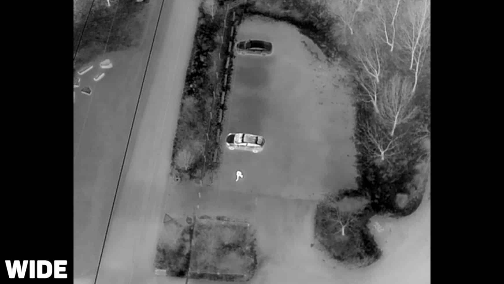 Wide thermal view from about 300 feet (91 meters), picking up a heat signature below.