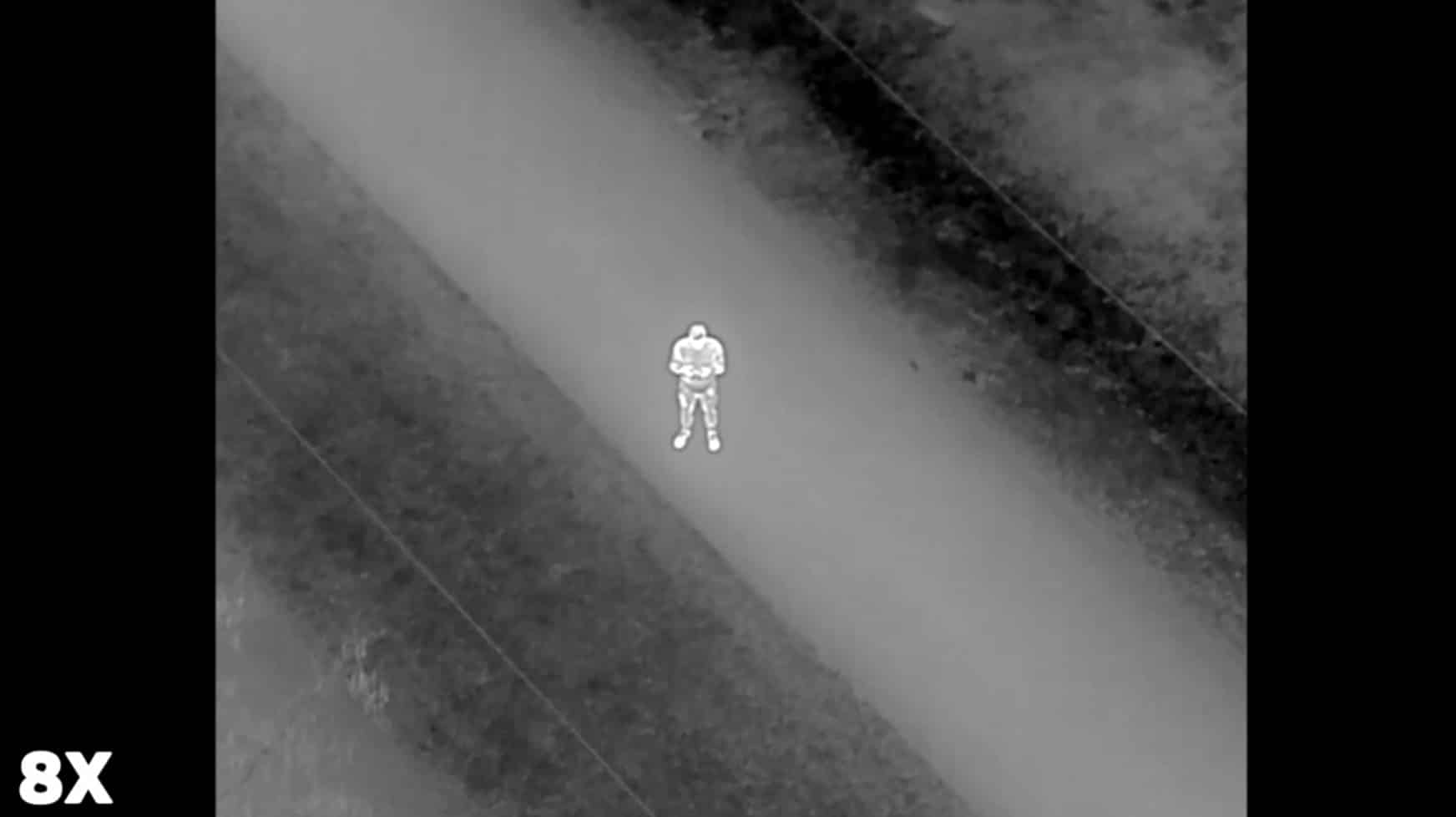 The same subject through the tele thermal camera at eight times optical zoom.