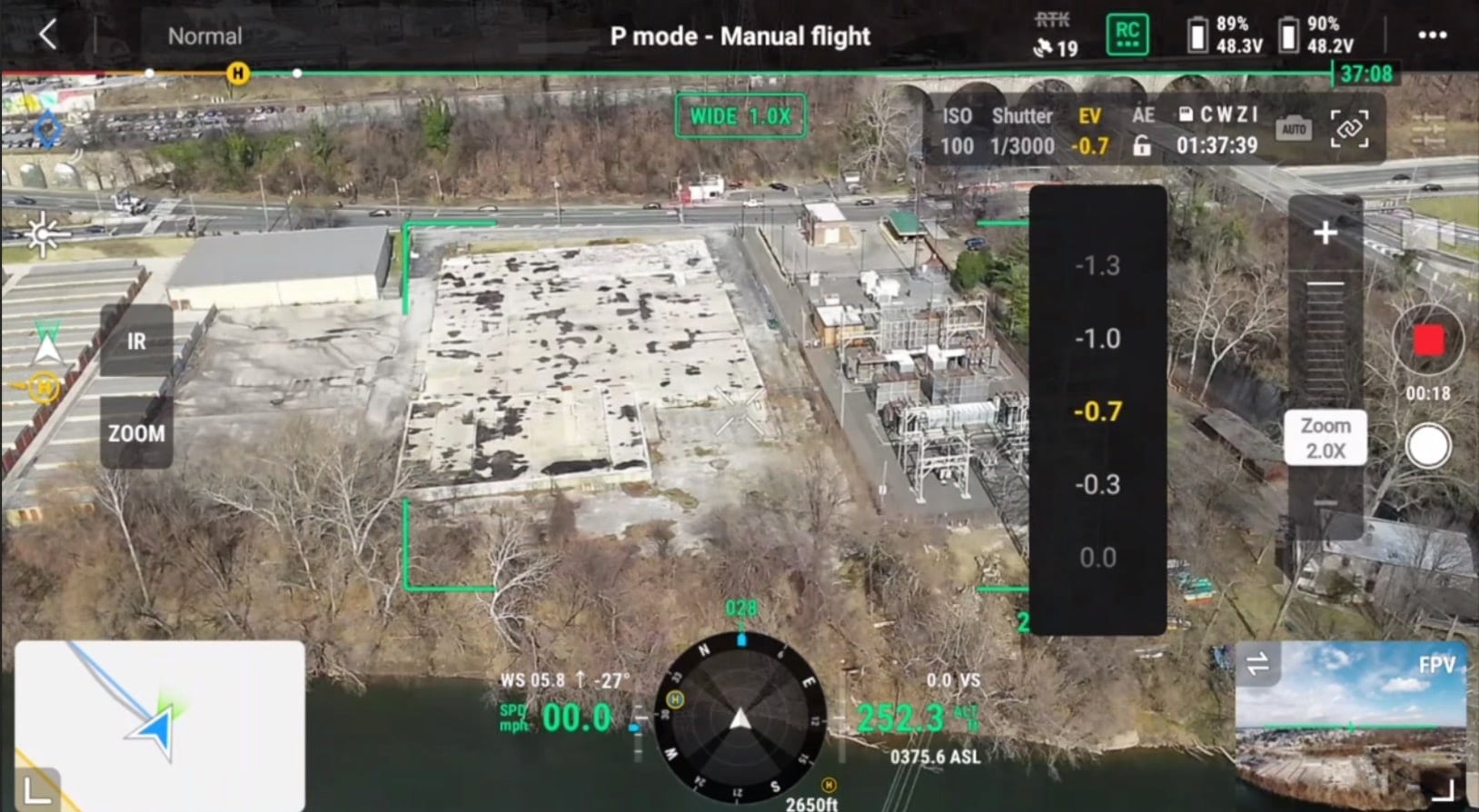 Wide-angle camera view from the Zenmuse H20N after dialing back auto exposure.