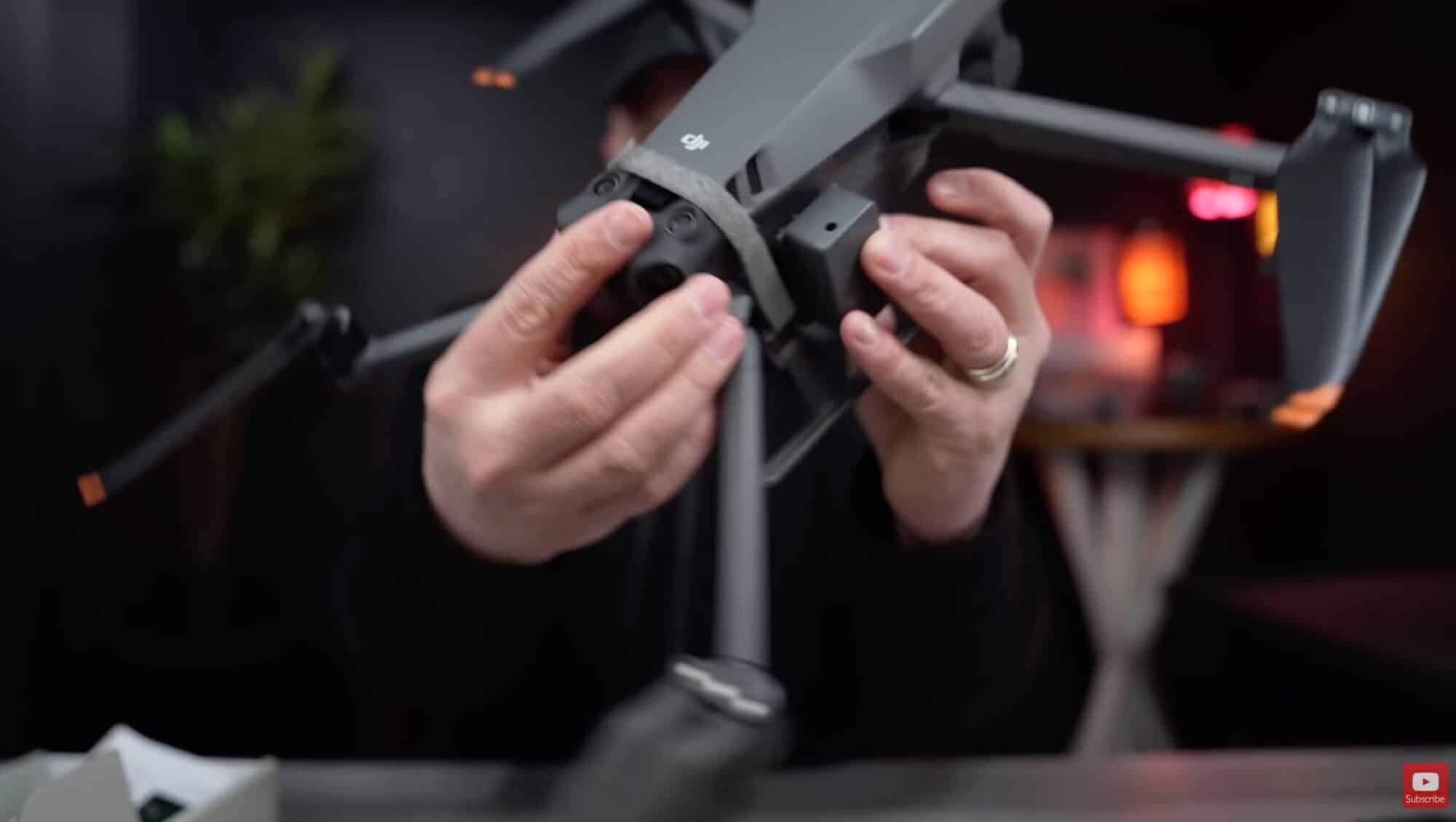 Bottom view of the DJI Mavic 3 payload release, clear of the downward sensors.