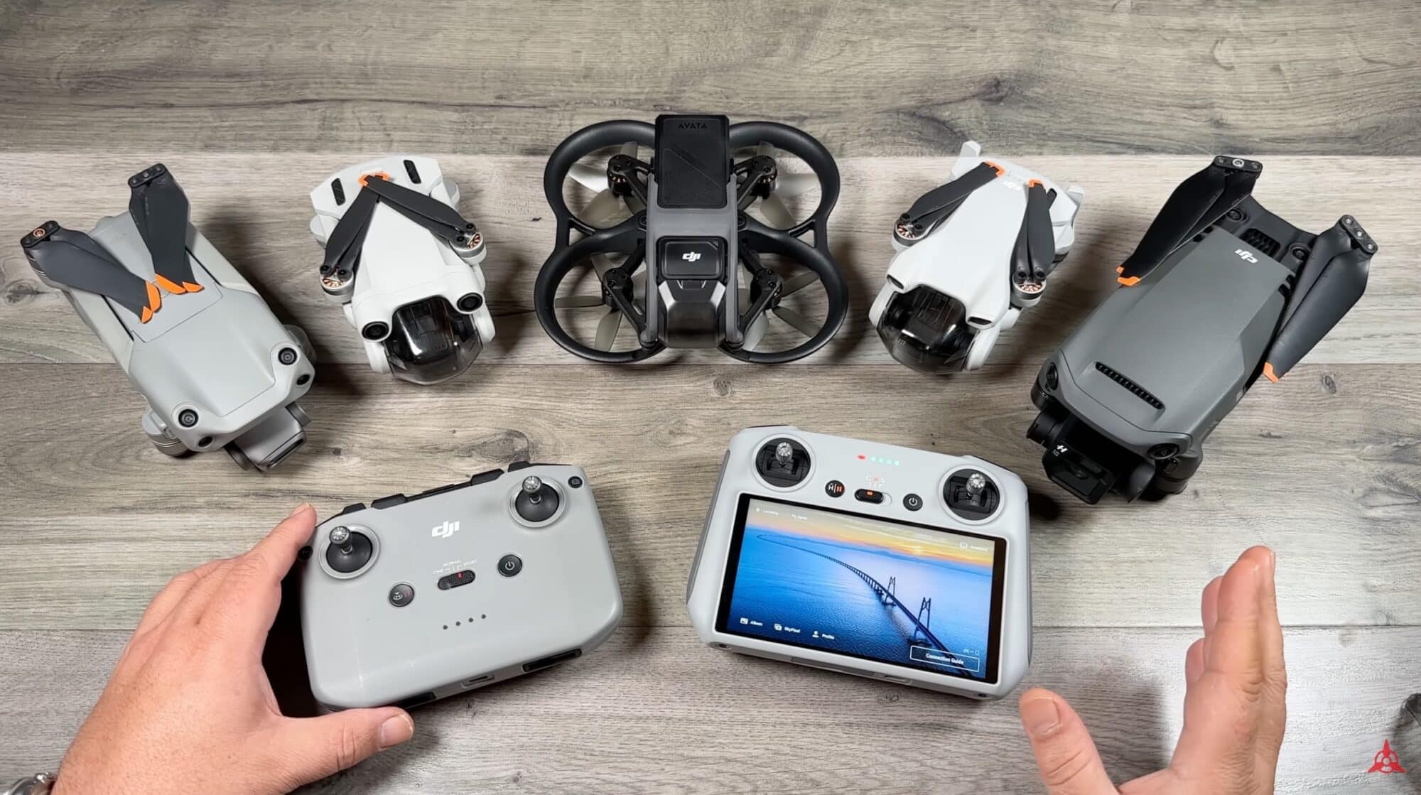 The DJI RC-N1 controller beside the DJI RC and its built-in 700-nit screen.