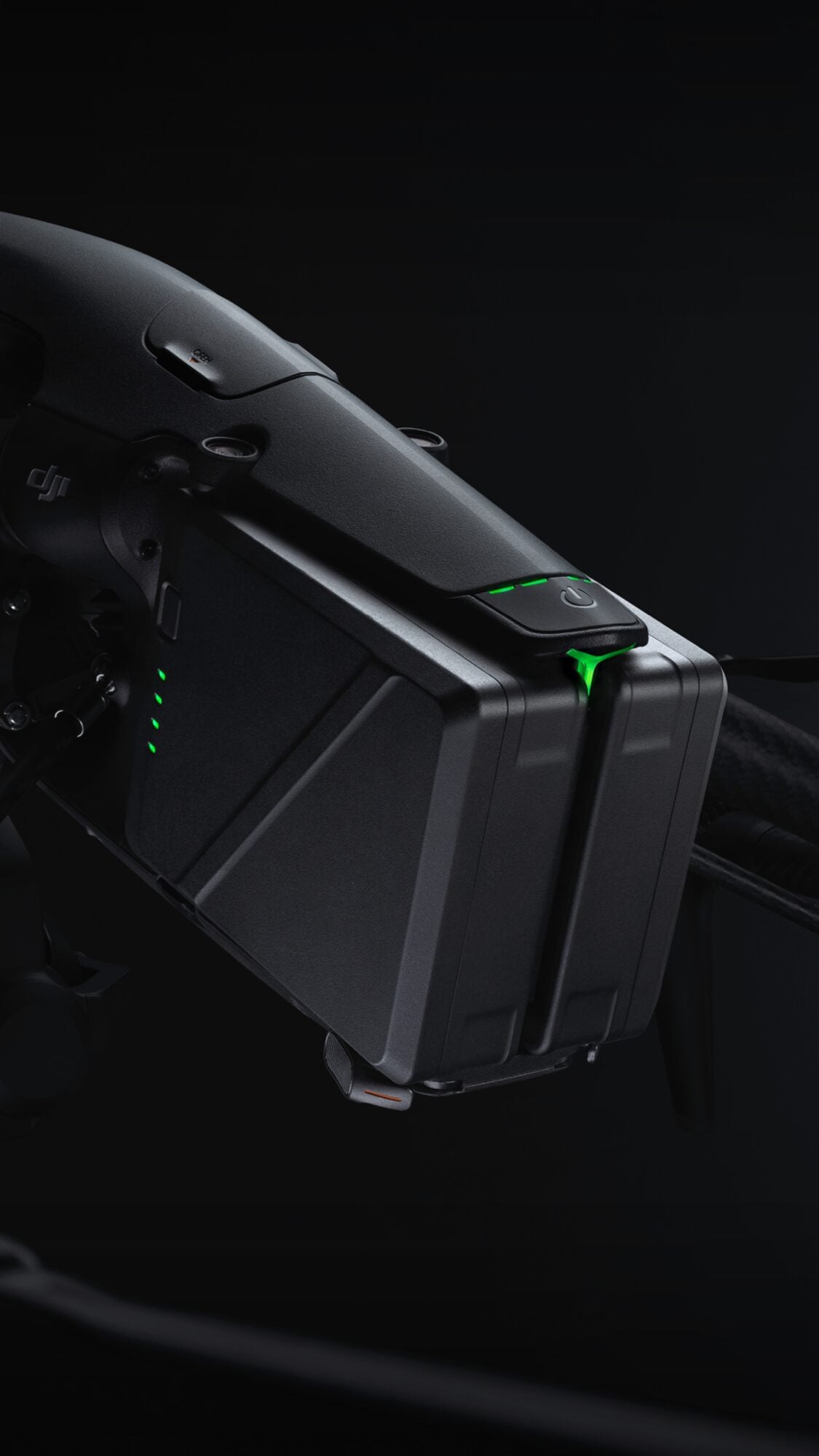 Inspire 3 battery compartment loaded with two hot-swappable TB51 intelligent batteries.