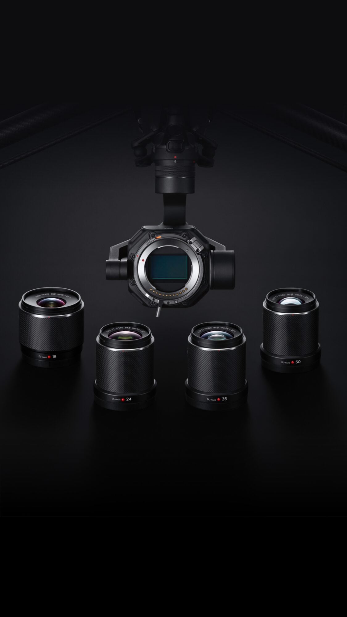 DL lens mount on the Inspire 3's Zenmuse X9-8K Air gimbal camera.