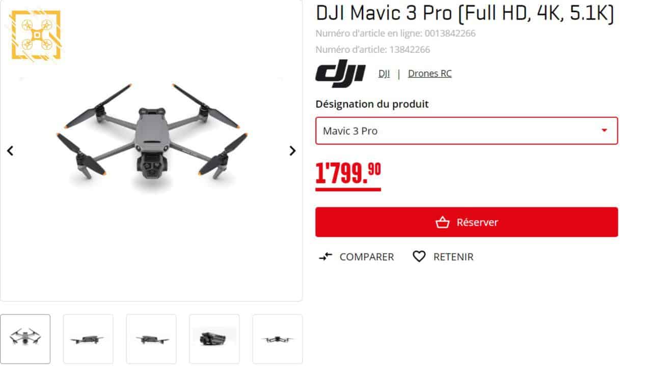 Leaked French retailer listing with DJI Mavic 3 Pro prices in euros.