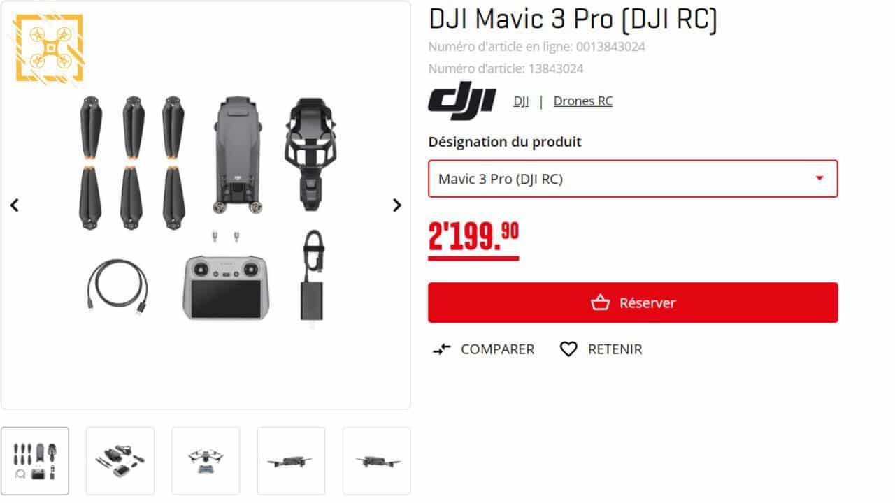 Second euro price sheet for the Mavic 3 Pro taken from the same French site.
