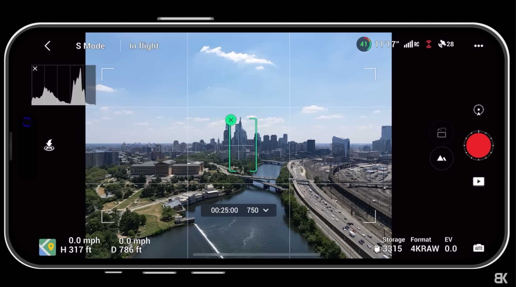 Sizing the subject box generously over the Philadelphia skyline for a Circle hyperlapse.