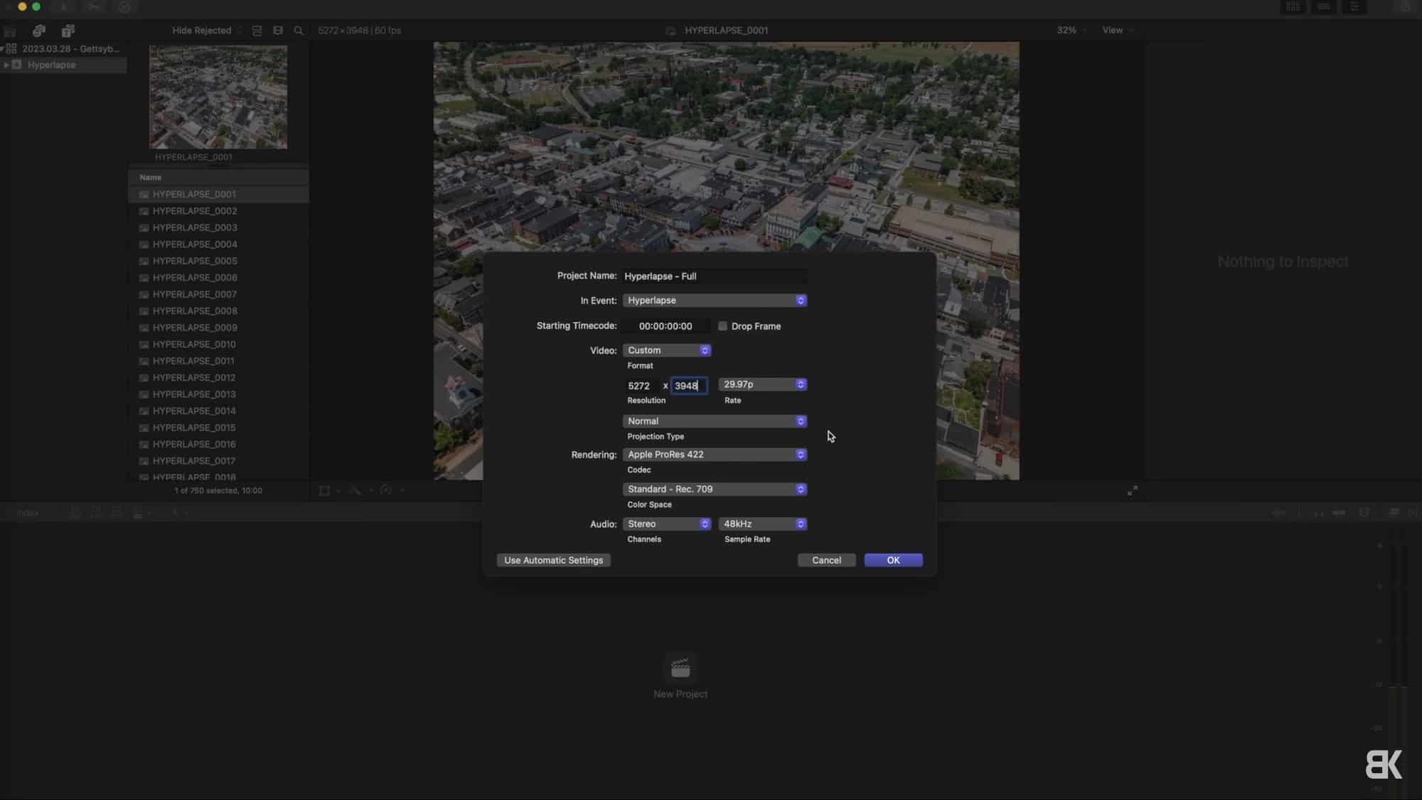 Moving into the video editing stage that turns the stills into a hyperlapse.