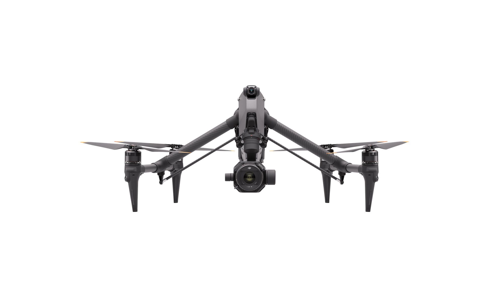Front view of the Inspire 3 with its landing gear lowered.