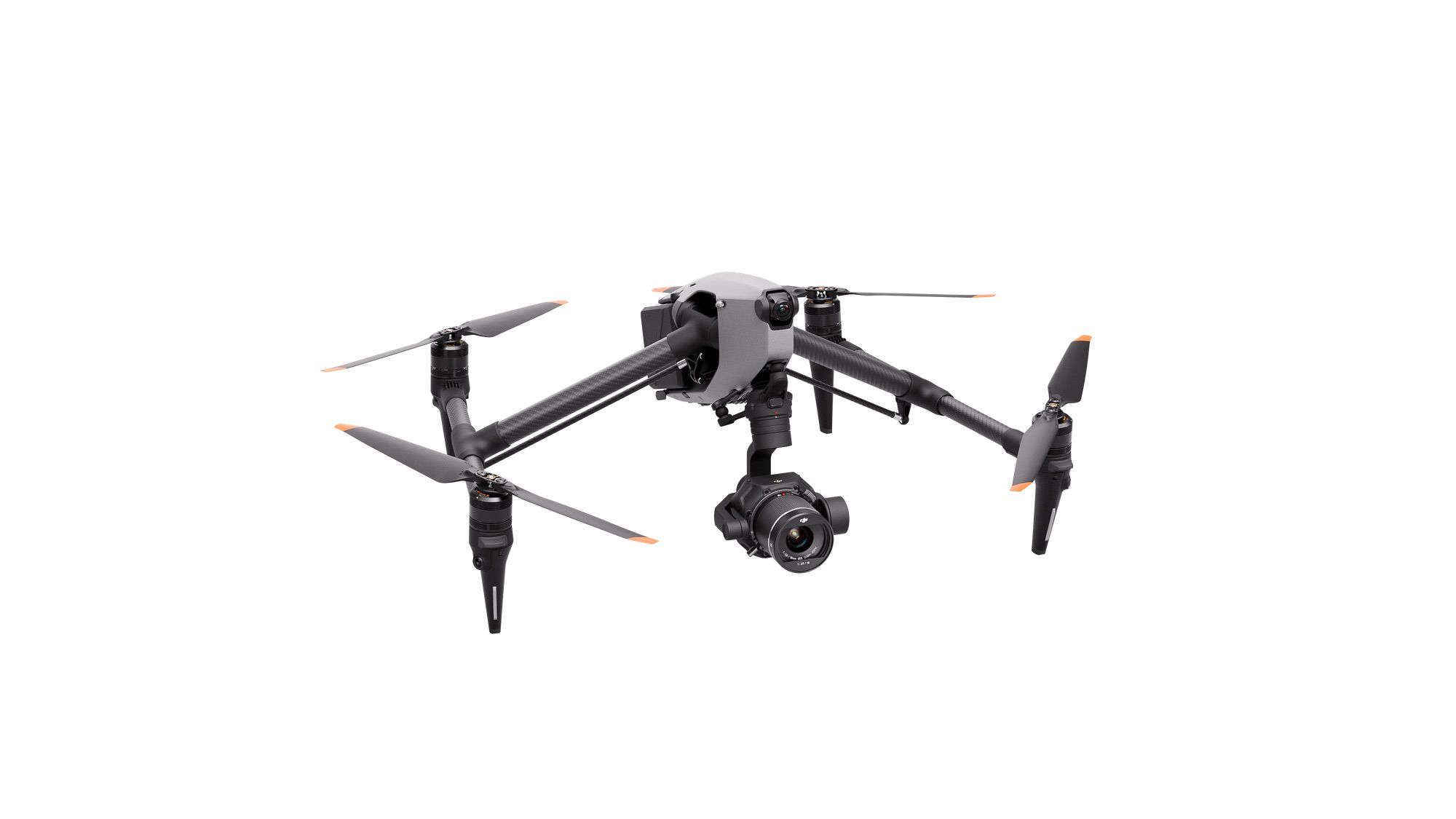 Right-side view of the DJI Inspire 3 tilted roughly 25 degrees.