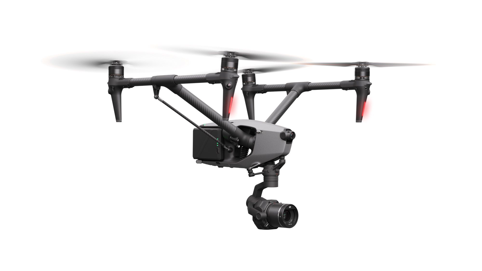 Inspire 3 at a 45-degree right angle in flight configuration.