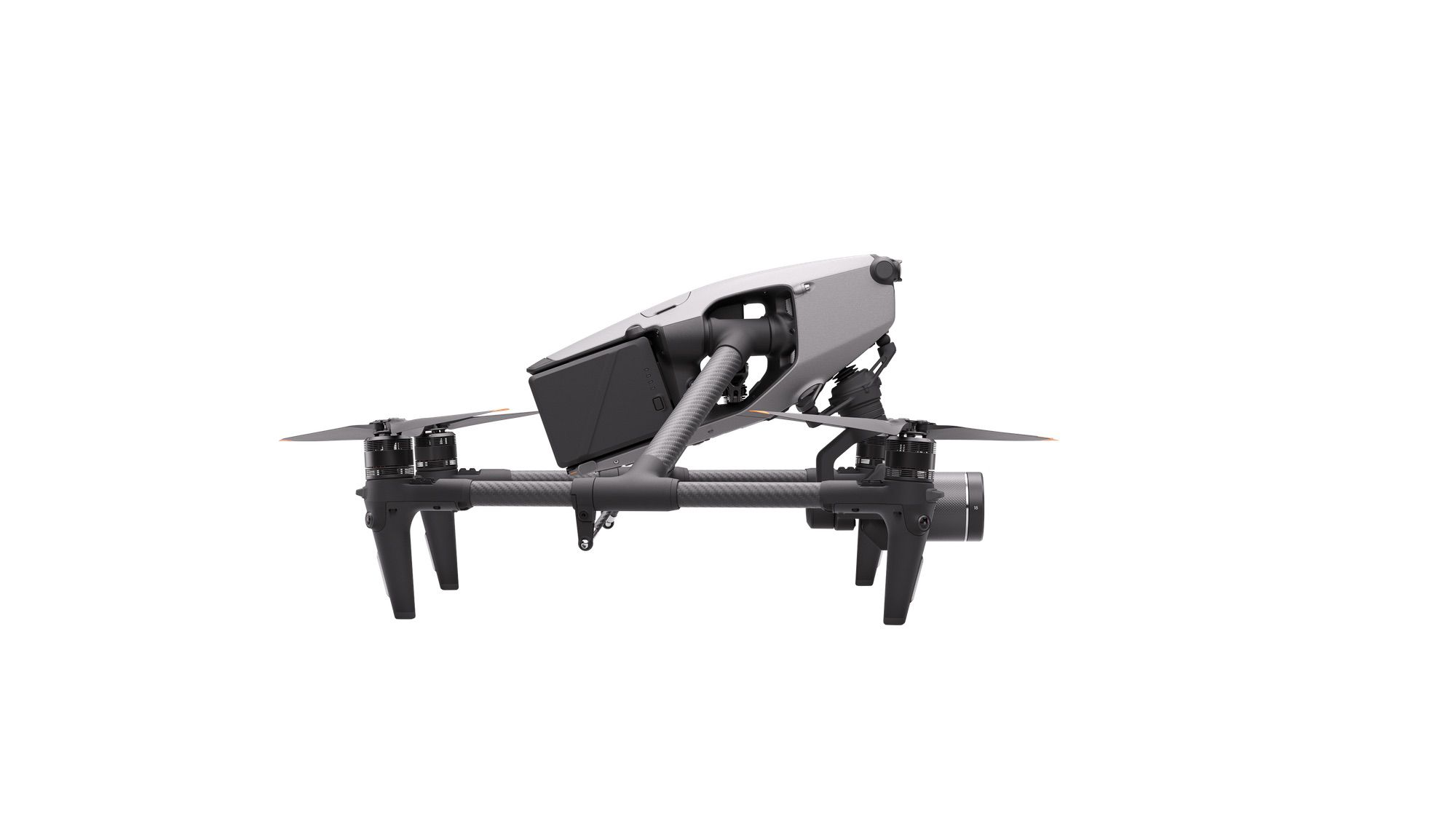 DJI Inspire 3 from the right with its landing gear lowered.