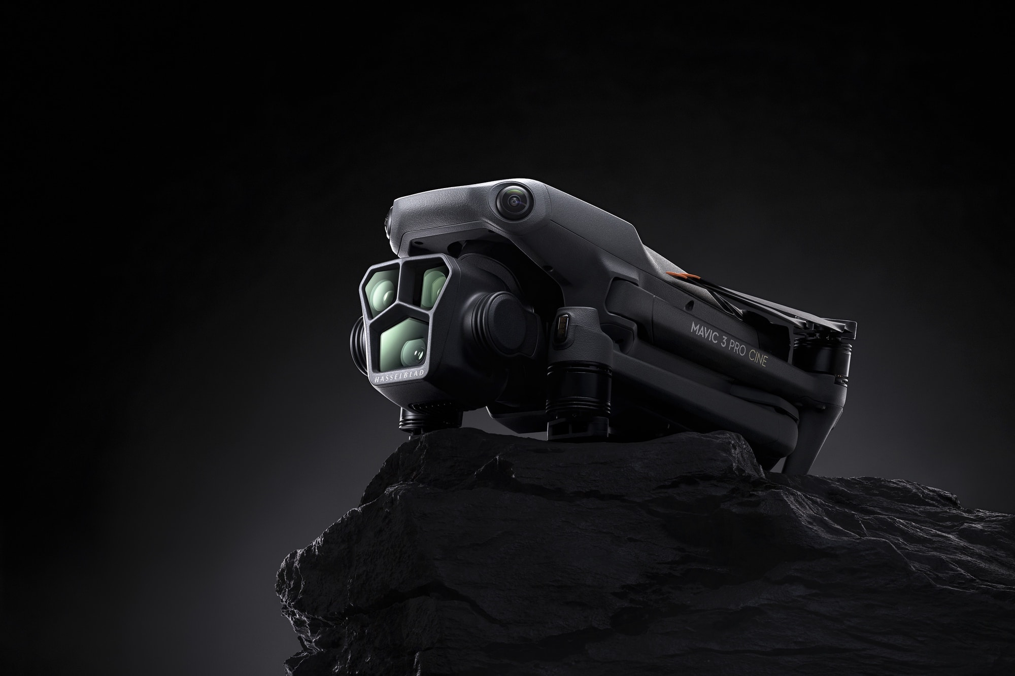 Close-up of the Mavic 3 Pro Cine, which records ProRes to a 1TB internal SSD.