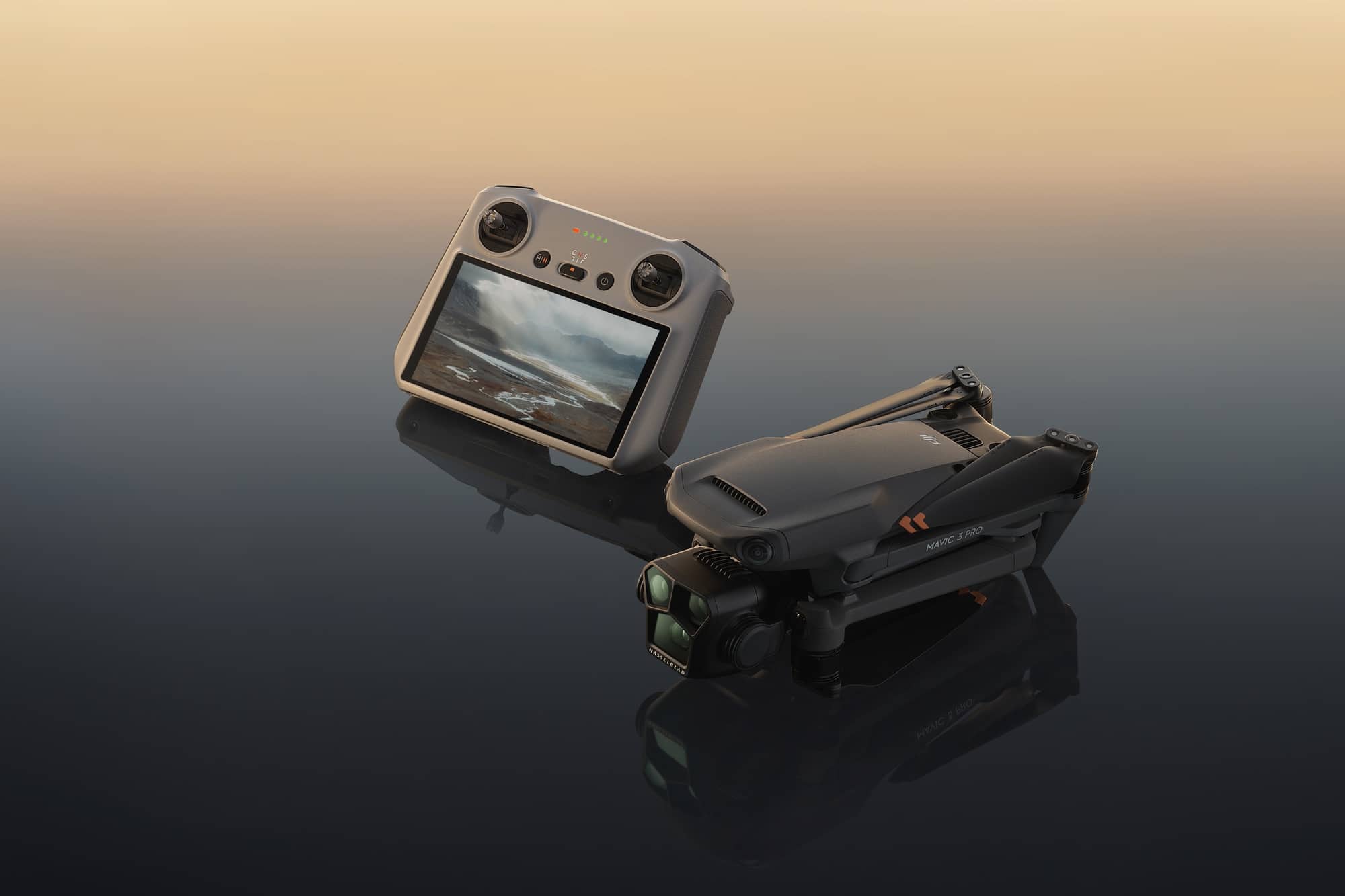 The Mavic 3 Pro shown with the standard DJI RC, the $2,199 configuration.