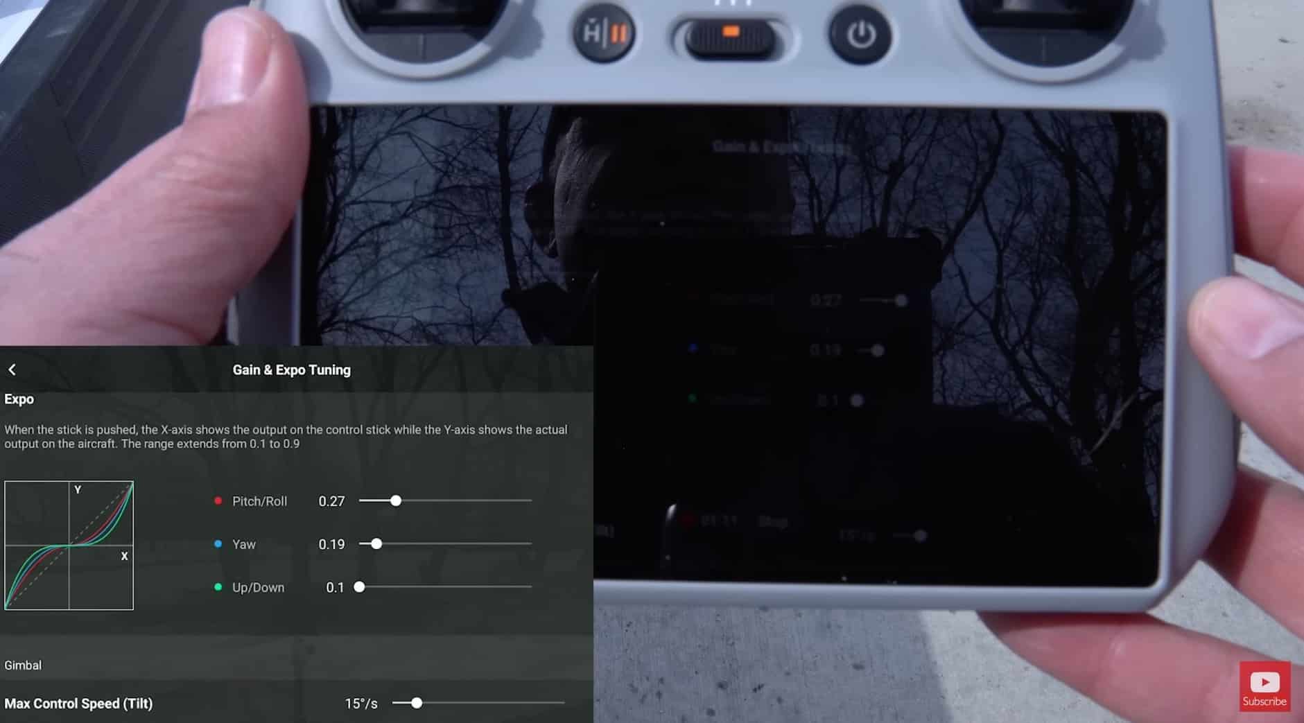 Expo values for pitch, roll, yaw and altitude set in the control settings.