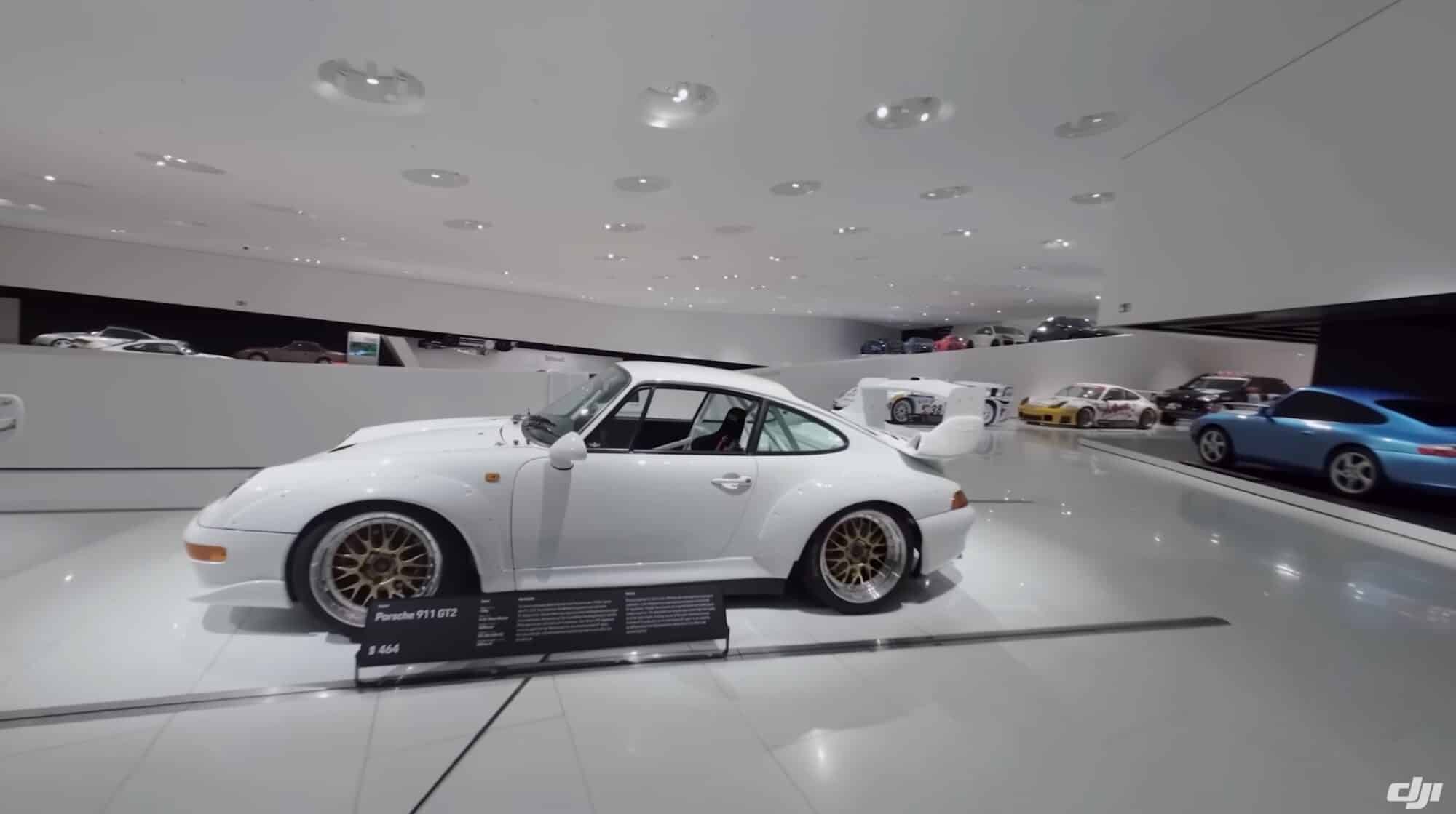 The DJI Avata drone filming inside Porsche's museum in Germany.