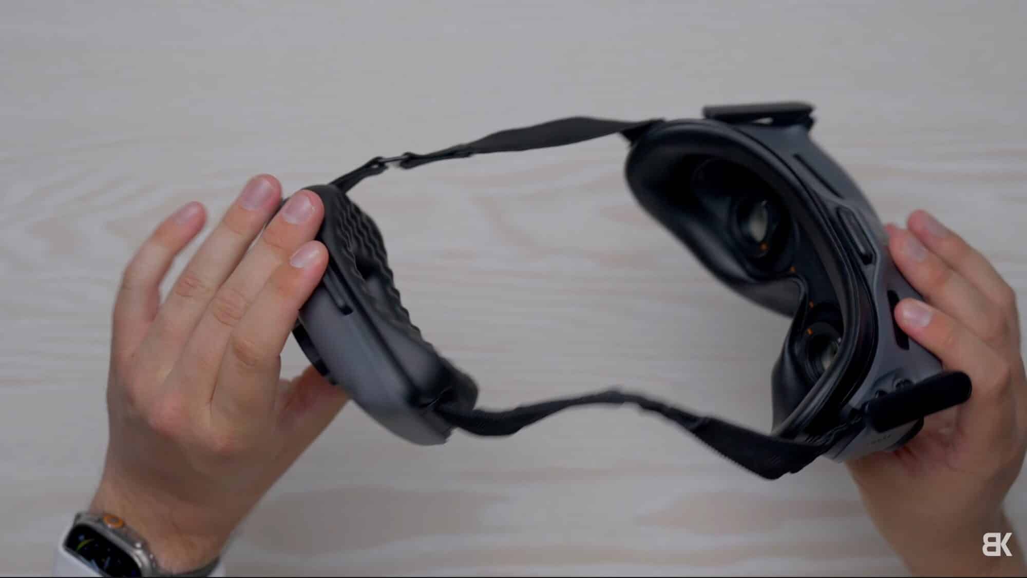 Billy Kyle holding the DJI Goggles 2 to point out the design differences.
