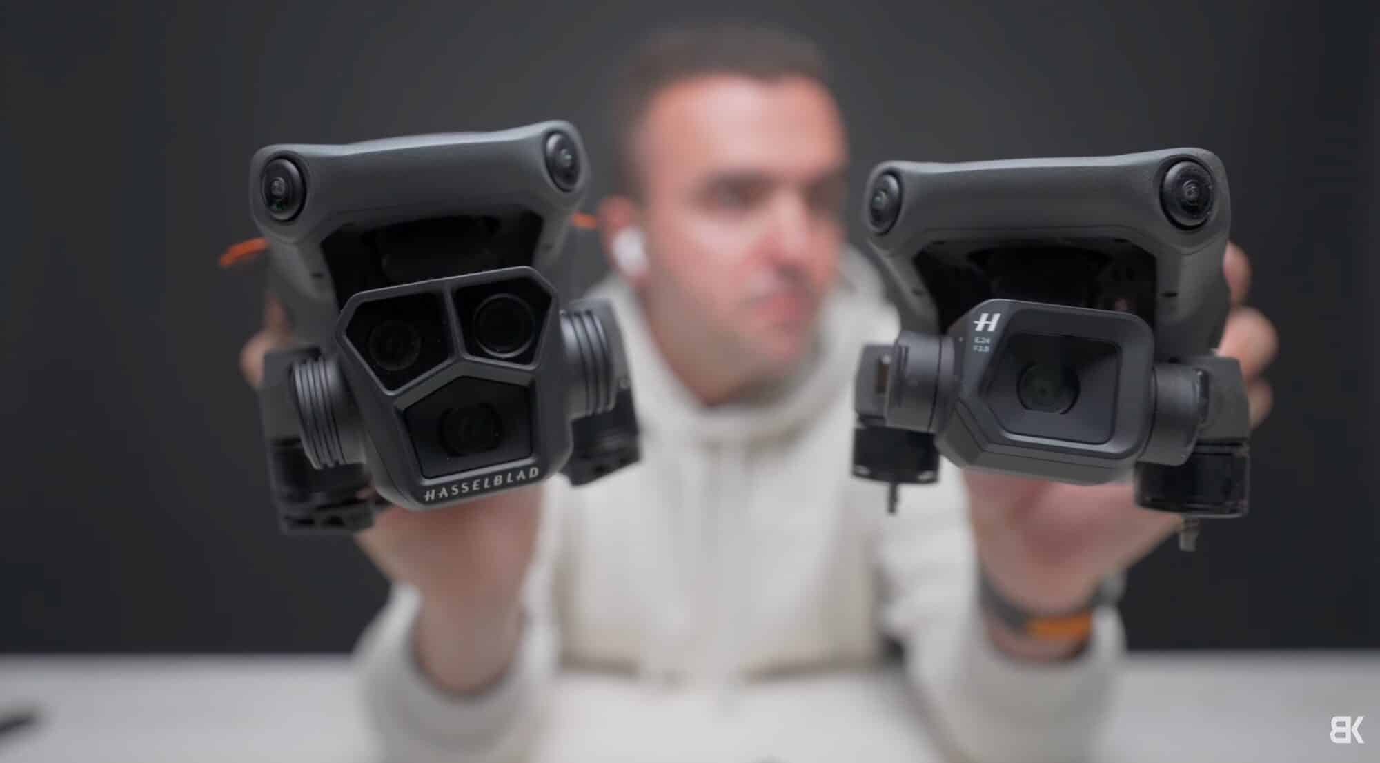 Mavic 3 Pro comparison frame between the 24-millimeter main and 70-millimeter tele cameras.