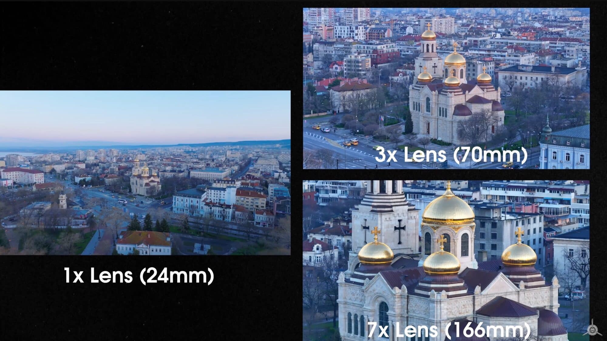 The DJI Mavic 3 Pro unfolded, showing off its triple-lens camera head.