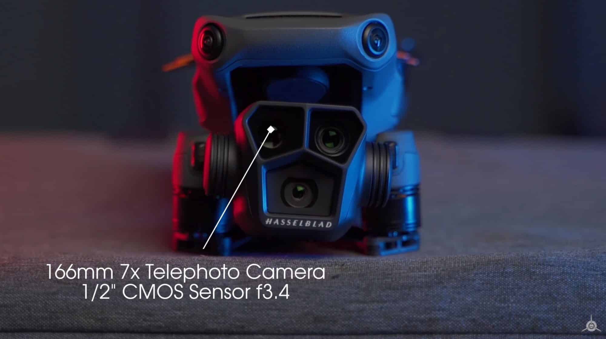 The reworked 166-millimeter seven-times telephoto lens on the Mavic 3 Pro.