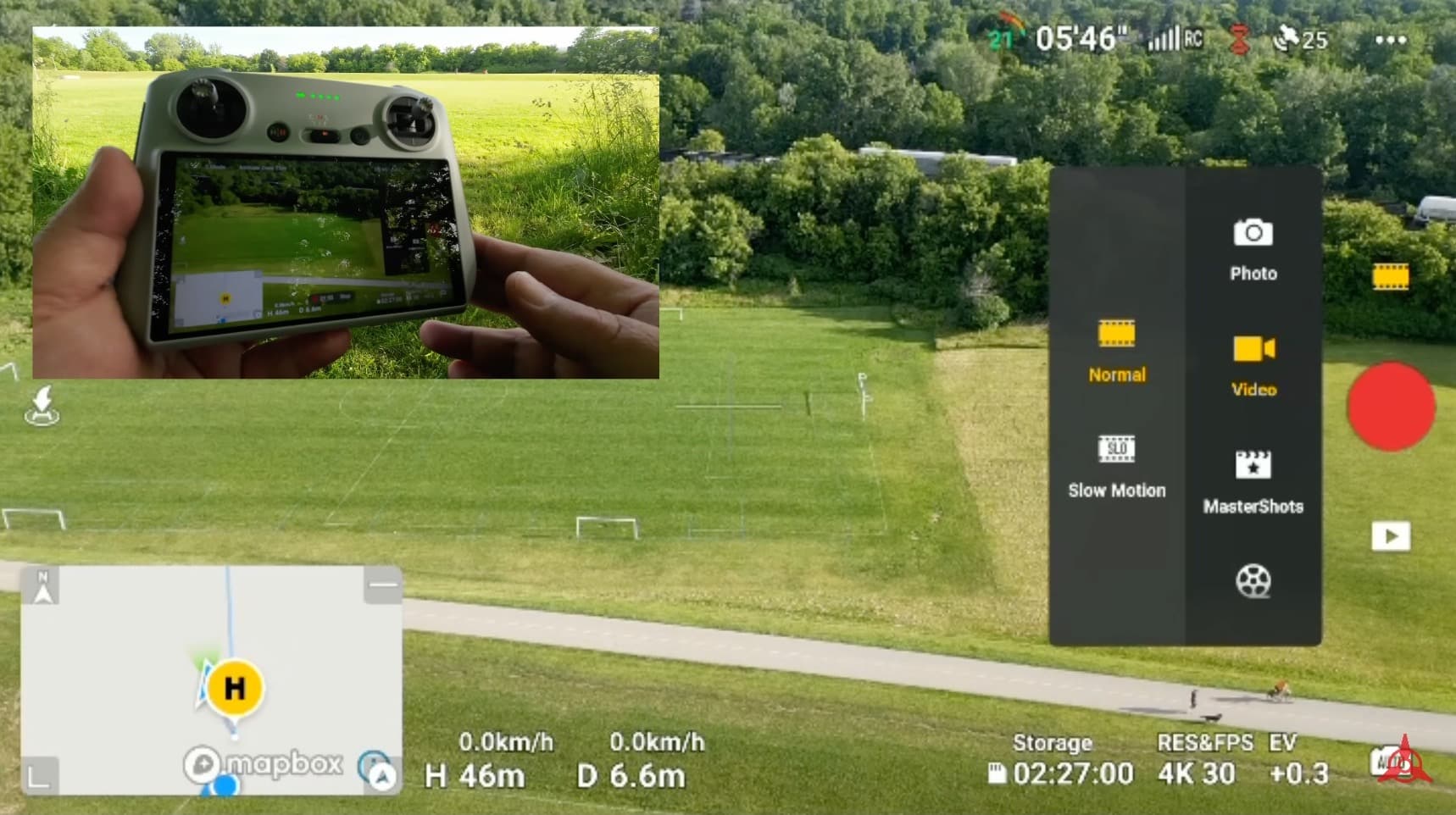 Return to Home engaged as the Mini 3 Pro flies back to the landing pad.