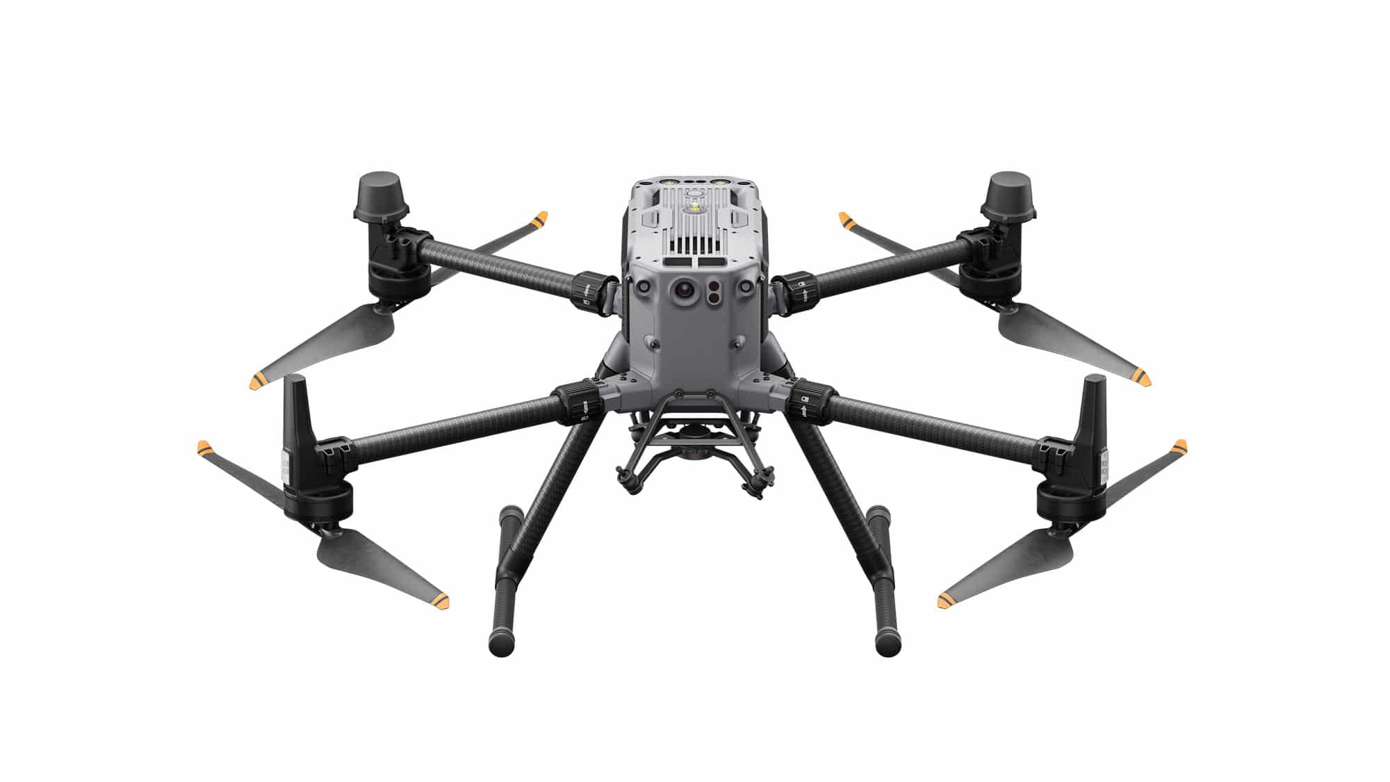 Front view of the unloaded DJI Matrice 350 RTK with its arms unfolded.